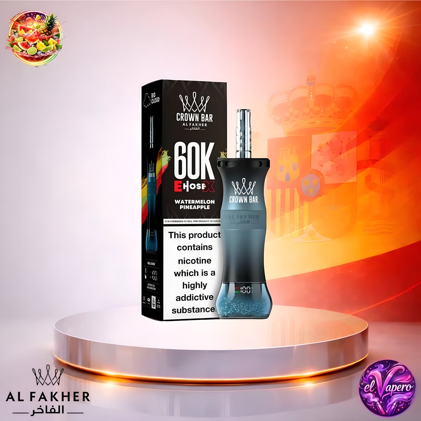 Vapers Desechables - Cigarrillo electrónico - España - Al Fakher Crown Bar EHose X 60K - Watermelon Pinapple 60000 Caladas - El mejor precio