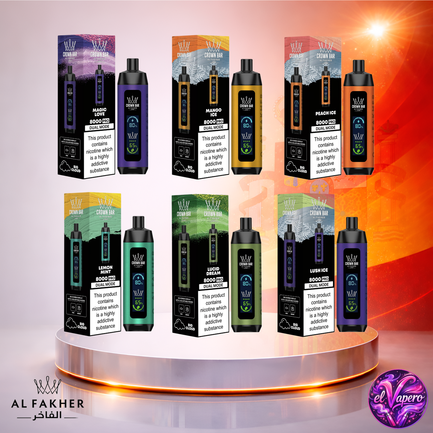 Vapers Desechables - Cigarrillo Electrónico - España - Al Fakher - Crown Bar Pro - 8K - Sabores 2 8000 Caladas - Más baratos