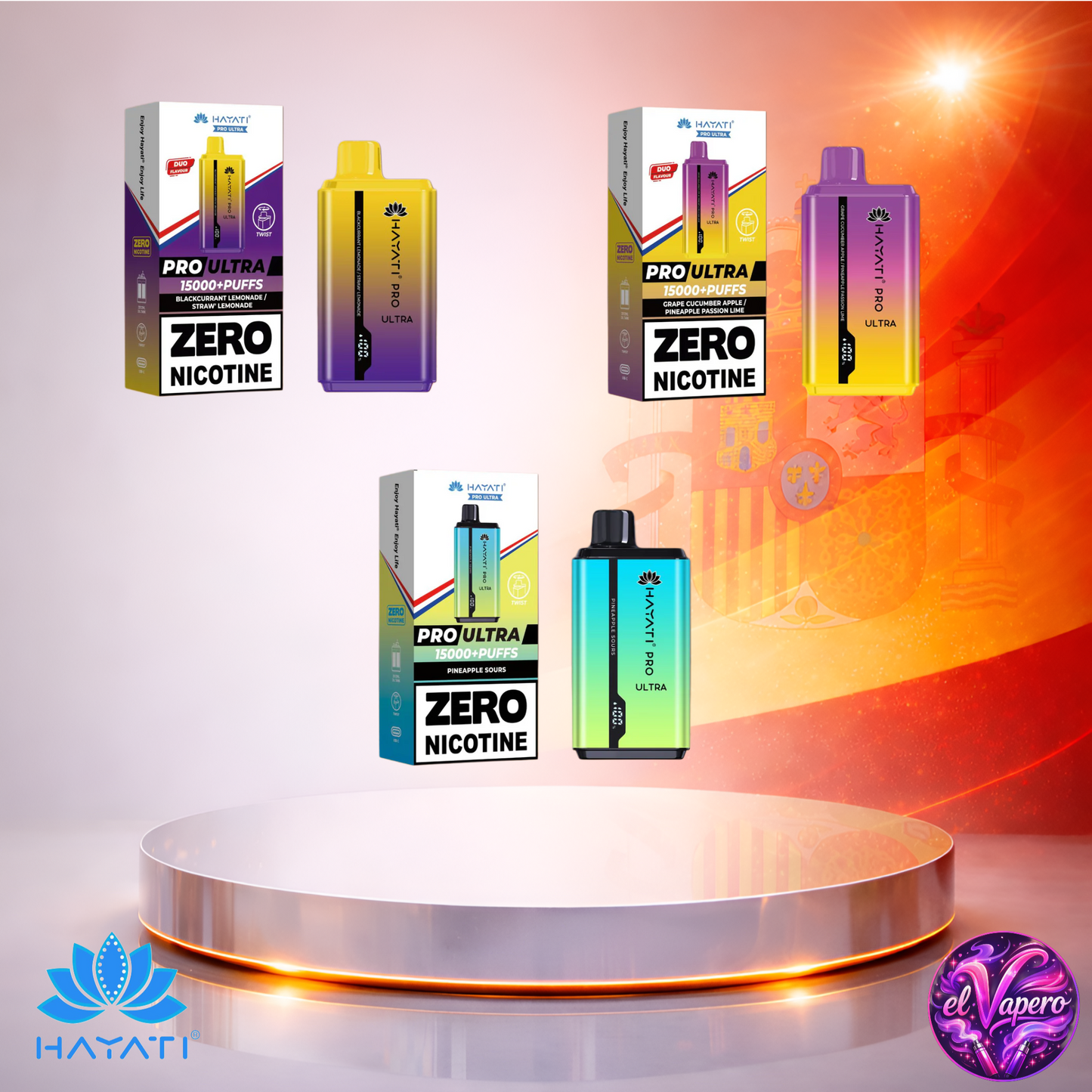 Vapers Desechables - Cigarrillo Electrónico - España - Hayati Pro Ultra 15K - Sabores 4 - 0 Nicotina - 15000 Caladas - Los más baratos
