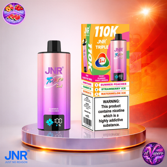 Vapers Desechables - Cigarrillo electrónico - España - JNR - Triple 3 en 1 - 110K - Summer Peaches Strawberry Ice Watermelon Ice 110000 Caladas - Más baratos