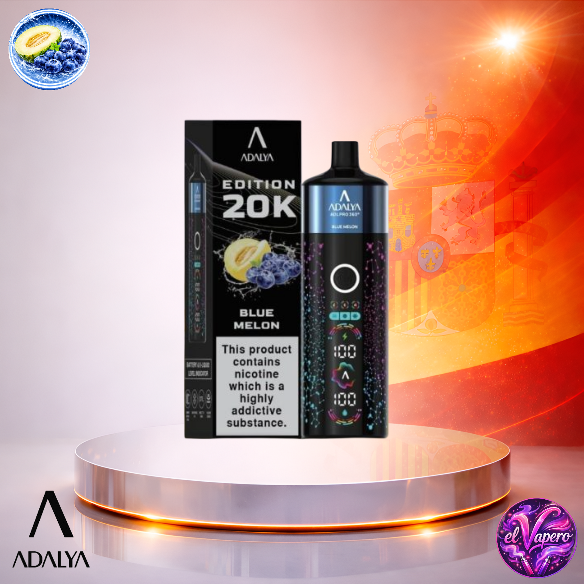 Vapers Desechables - Cigarrillo electrónico - España - Adalya - ADL - PRO360 - 20K - Blue Melon 20000 Caladas - El mejor precio
