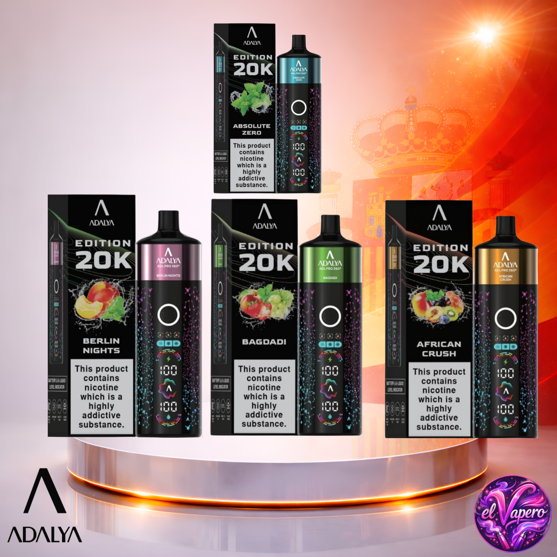 Vapers Desechables - Cigarrillo electrónico - España - Adalya - ADL PRO360 - 20K - Sabores 3 20000 Caladas - El mejor precio