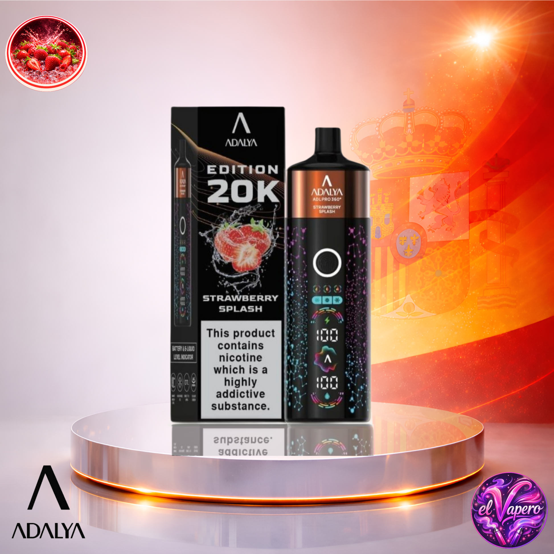 Vapers Desechables - Cigarrillo electrónico - España - Adalya - ADL - PRO360 - 20K - Strawberry Splash 20000 Caladas - Más baratos