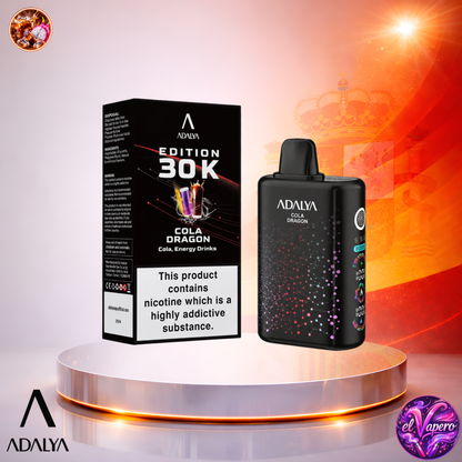 Vaper desechable Adalya Edition 30K España Cola Dragon con hasta 30000 caladas y sabor a cola y frutas tropicales.