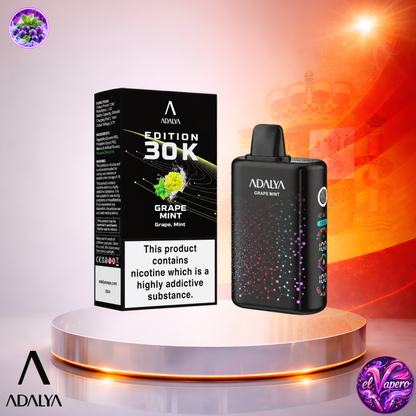 Vape desechable Adalya Edition 30K España Grape Mint con hasta 30000 caladas y refrescante sabor a uva y menta.