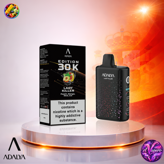 Vaper desechable Adalya Edition 30K España Lady Killer con hasta 30000 caladas y delicioso sabor afrutado.