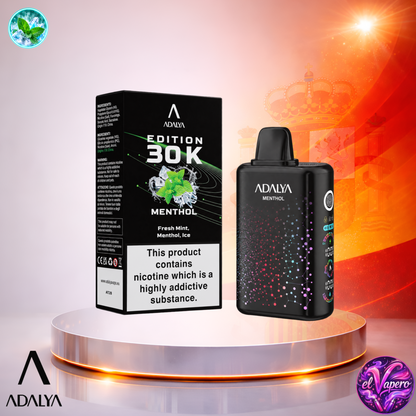 Vaper desechable Adalya Edition 30K España Menthol con hasta 30000 caladas y refrescante sabor mentolado.