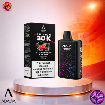 Vaper desechable Adalya Edition 30K España Strawberry Cherry con hasta 30000 caladas y delicioso sabor a fresa y cereza.