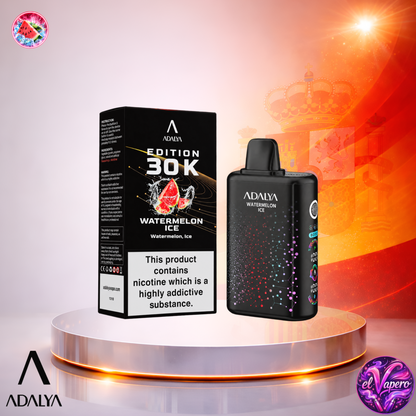 Vaper desechable Adalya Edition 30K España Watermelon Ice con hasta 30000 caladas y refrescante sabor a sandía helada.