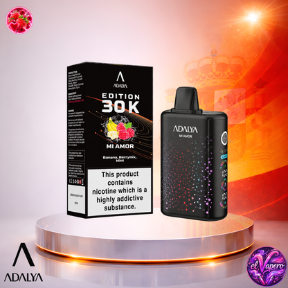 Vaper desechable Adalya Edition 30K España Mi Amor con hasta 30000 caladas y delicioso sabor tropical afrutado.