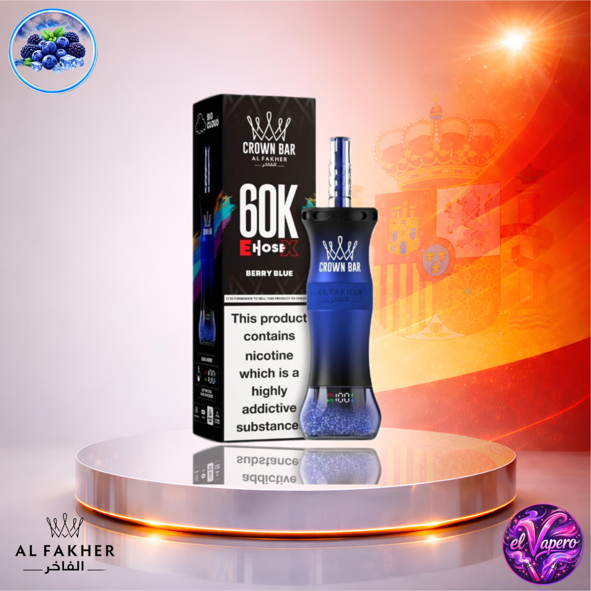 Vapers Desechables - Cigarrillo electrónico - España - Al Fakher Crown Bar EHose X 60K - Berry Blue 60000 Caladas - Los más baratos