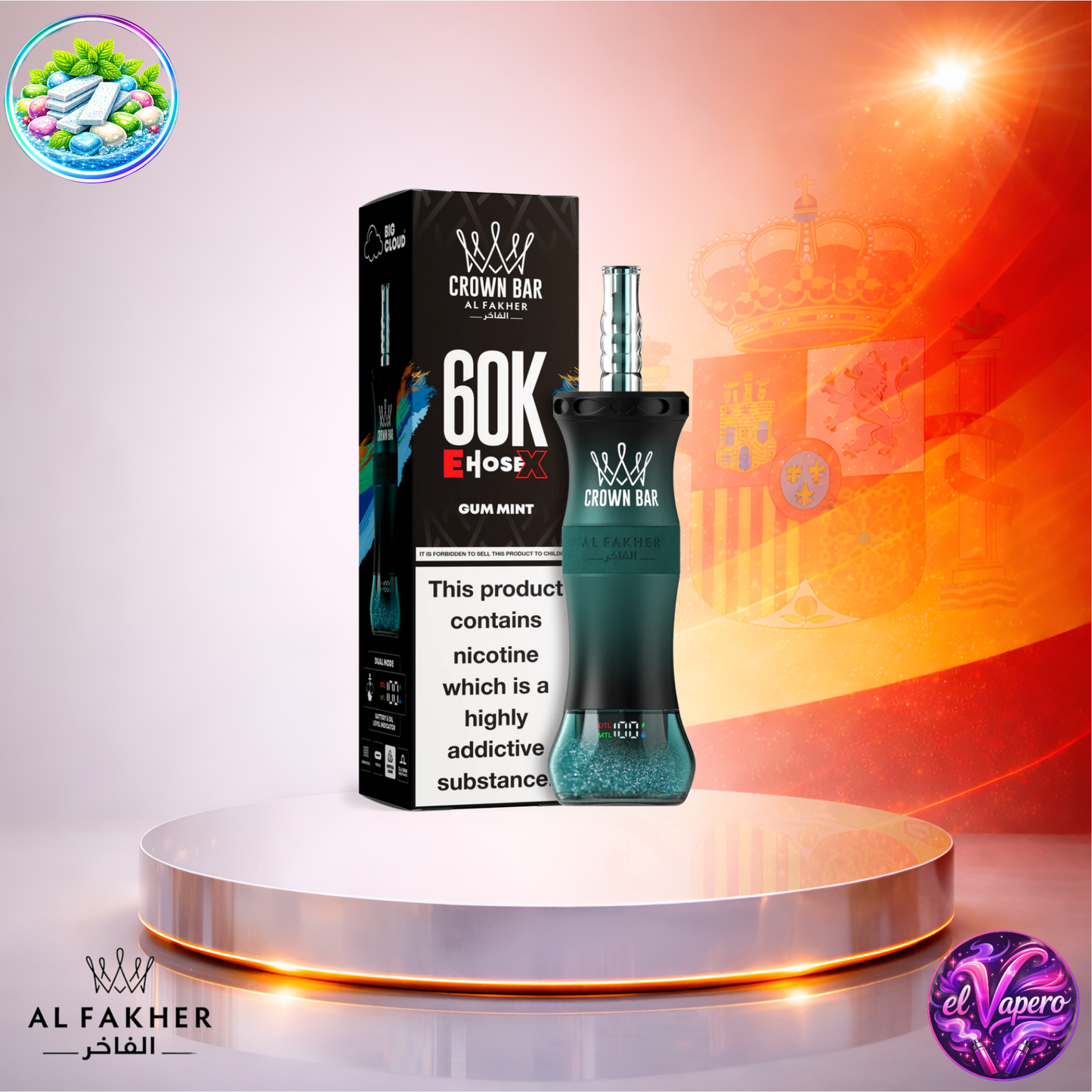 Vapers Desechables - Cigarrillo electrónico - España - Al Fakher Crown Bar EHose X 60K - Grape Mint 60000 Caladas - El mejor precio