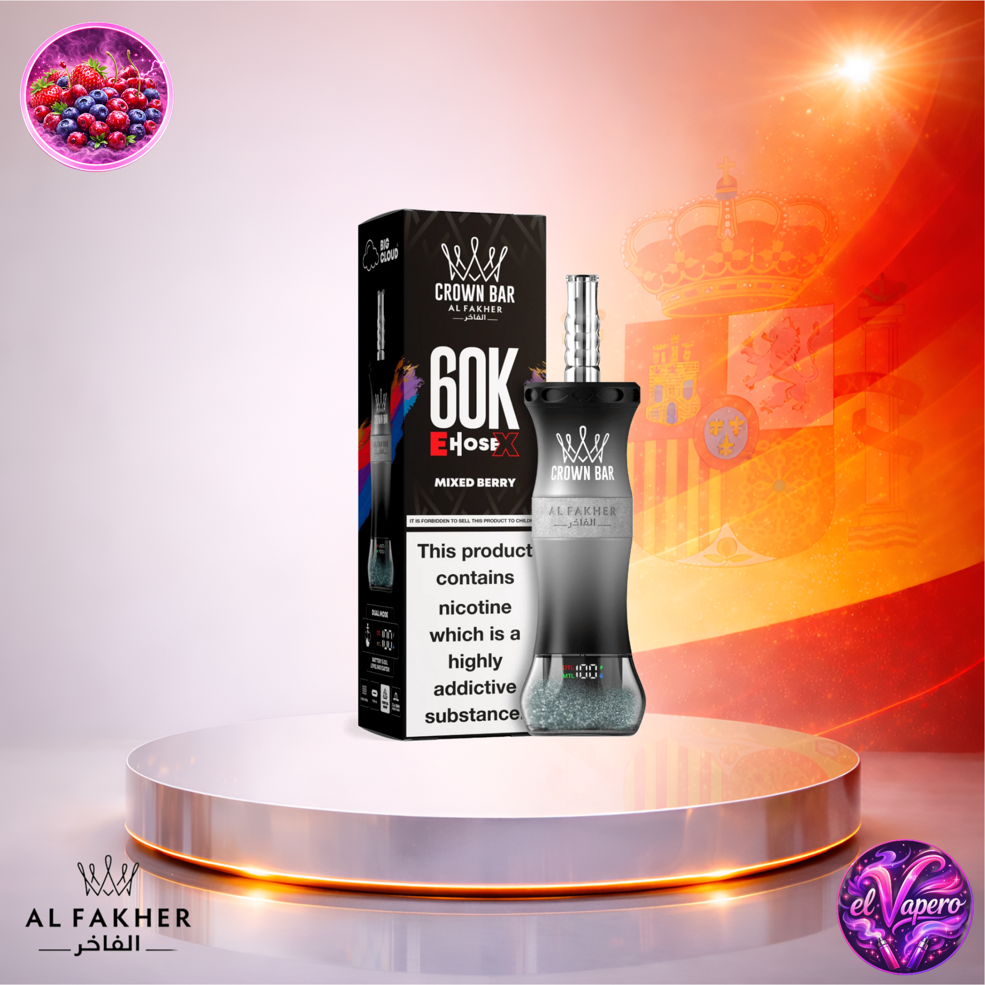Vapers Desechables - Cigarrillo electrónico - España - Al Fakher Crown Bar EHose X 60K - Mixed Berry 60000 Caladas - Más baratos