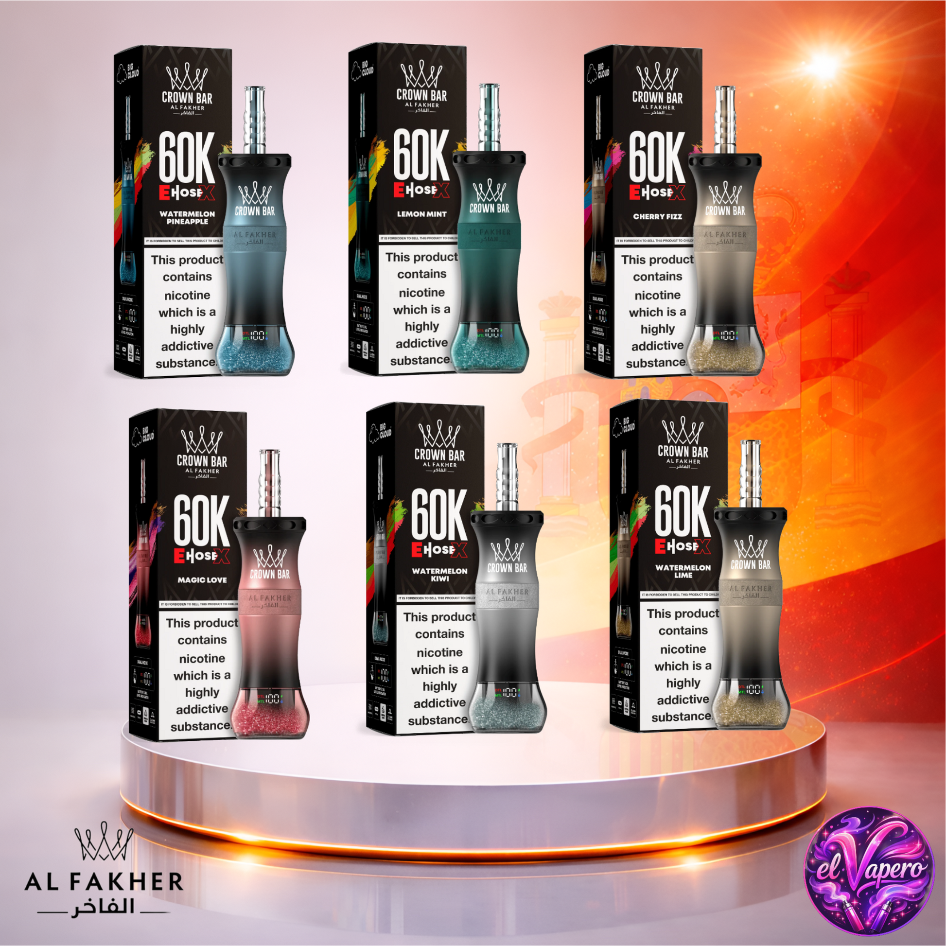 Vapers Desechables - Cigarrillo electrónico - España - Al Fakher Crown Bar EHose X 60K - Sabores 1 60000 Caladas - El mejor precio