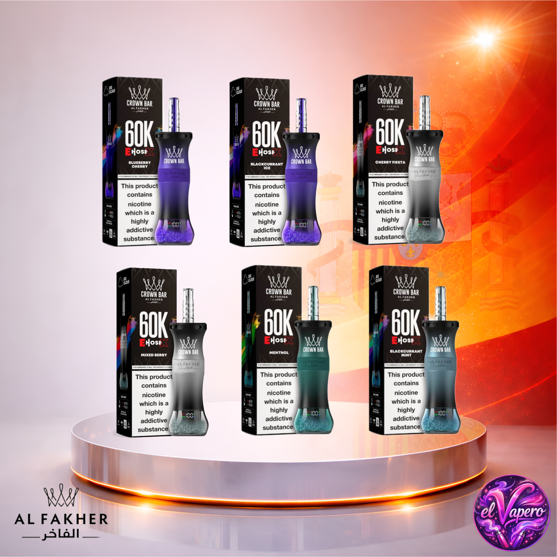 Vapers Desechables - Cigarrillo electrónico - España - Al Fakher Crown Bar EHose X 60K - Sabores 3 60000 Caladas - Los más baratos
