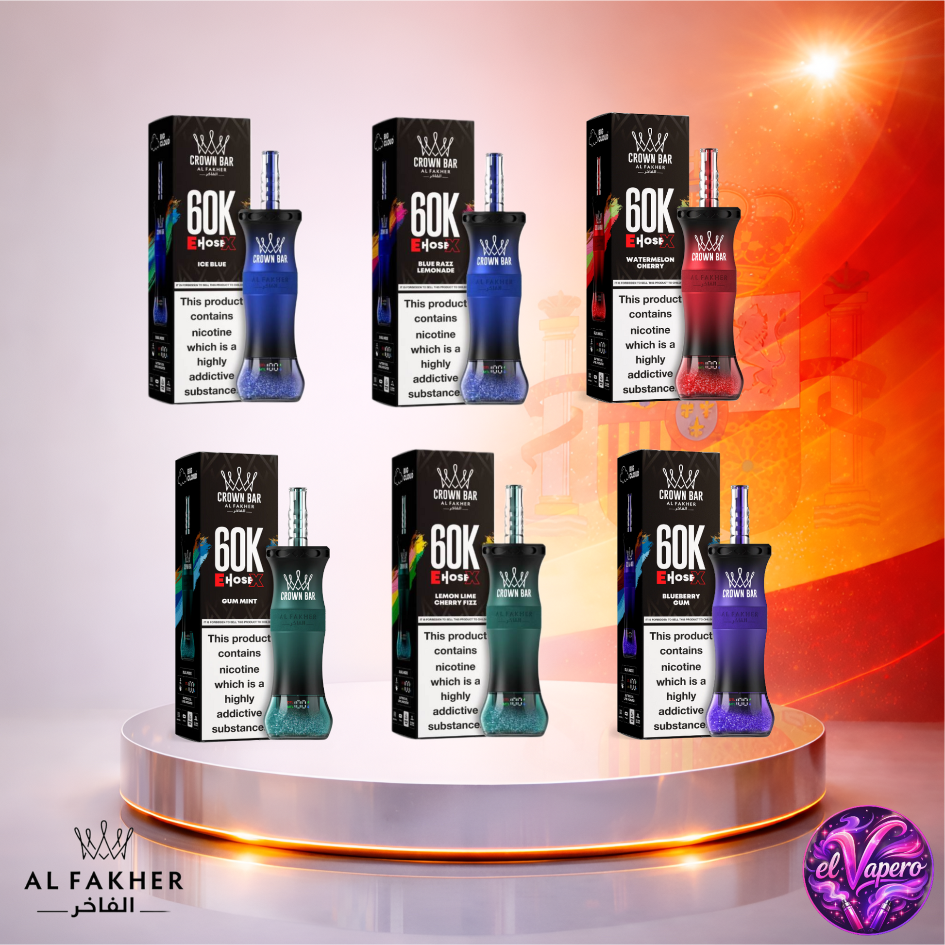 Vapers Desechables - Cigarrillo electrónico - España - Al Fakher Crown Bar EHose X 60K - Sabores 4 60000 Caladas - Los más baratos