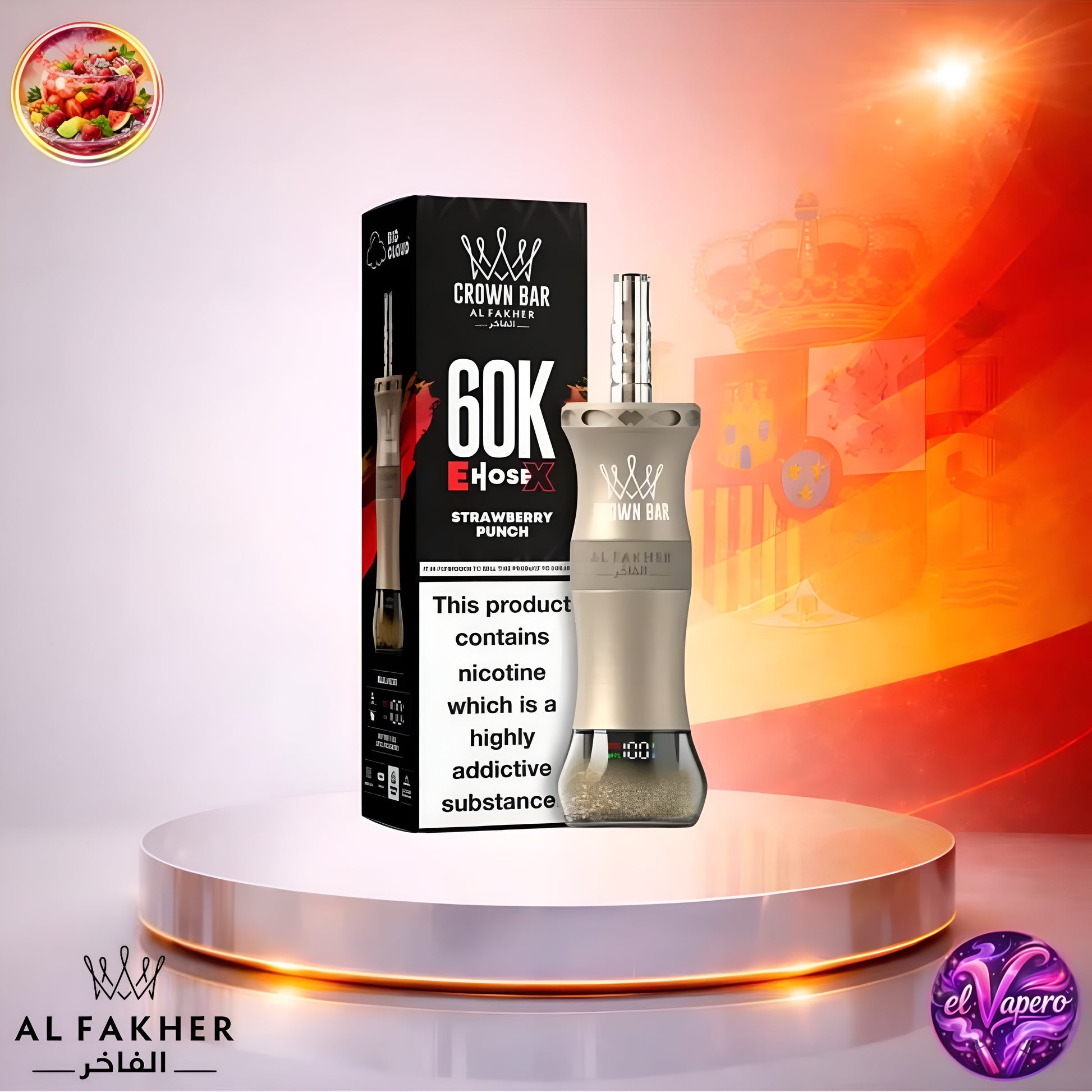 Vapers Desechables - Cigarrillo electrónico - España - Al Fakher Crown Bar EHose X 60K - Strawberry Punch 60000 Caladas - Más baratos