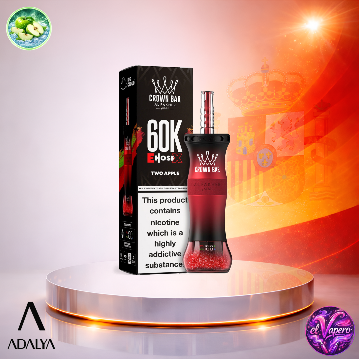 Vapers Desechables - Cigarrillo electrónico - España - Al Fakher Crown Bar EHose X 60K - Two Apple 60000 Caladas - Más baratos