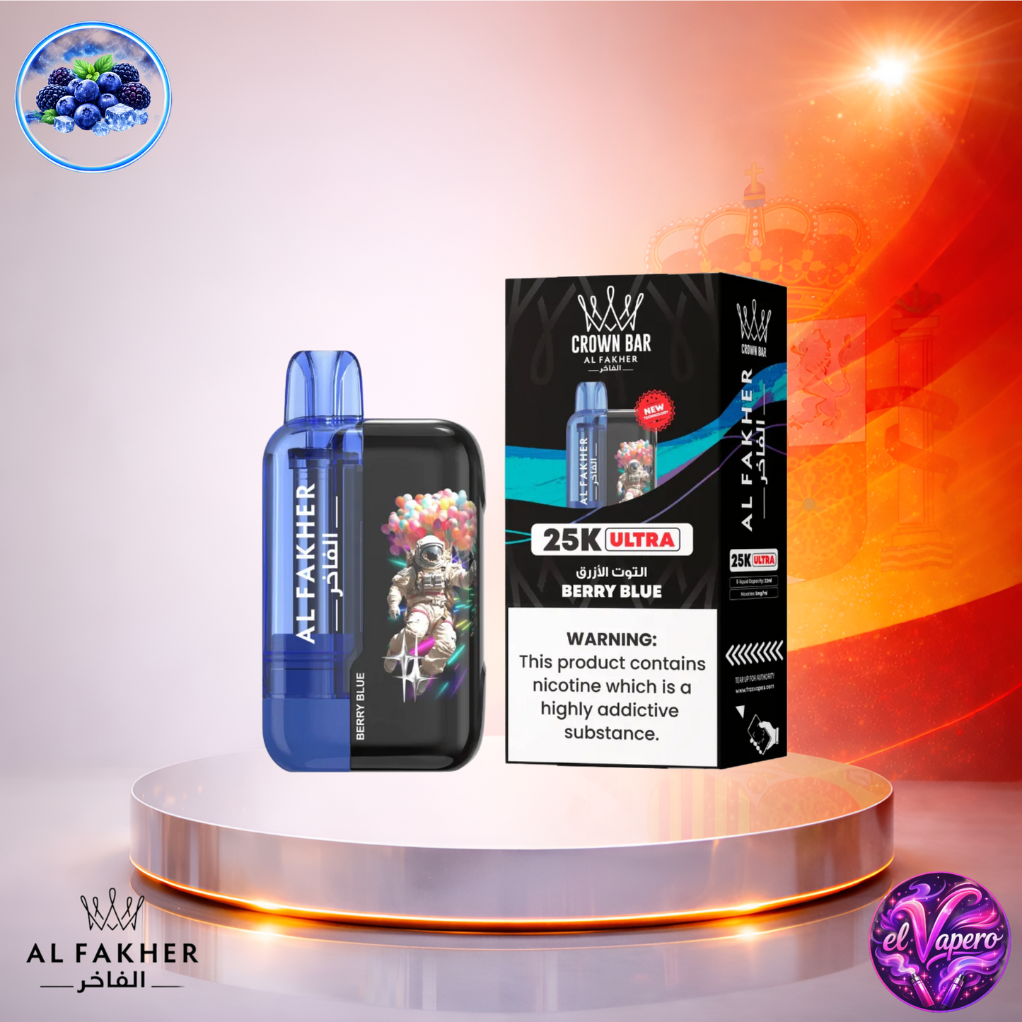 Vapers Desechables - Cigarrillo Electrónico - España - Al Fakher - Crown Bar Ultra - 25K - Berry Blue 25000 Caladas - Más baratos