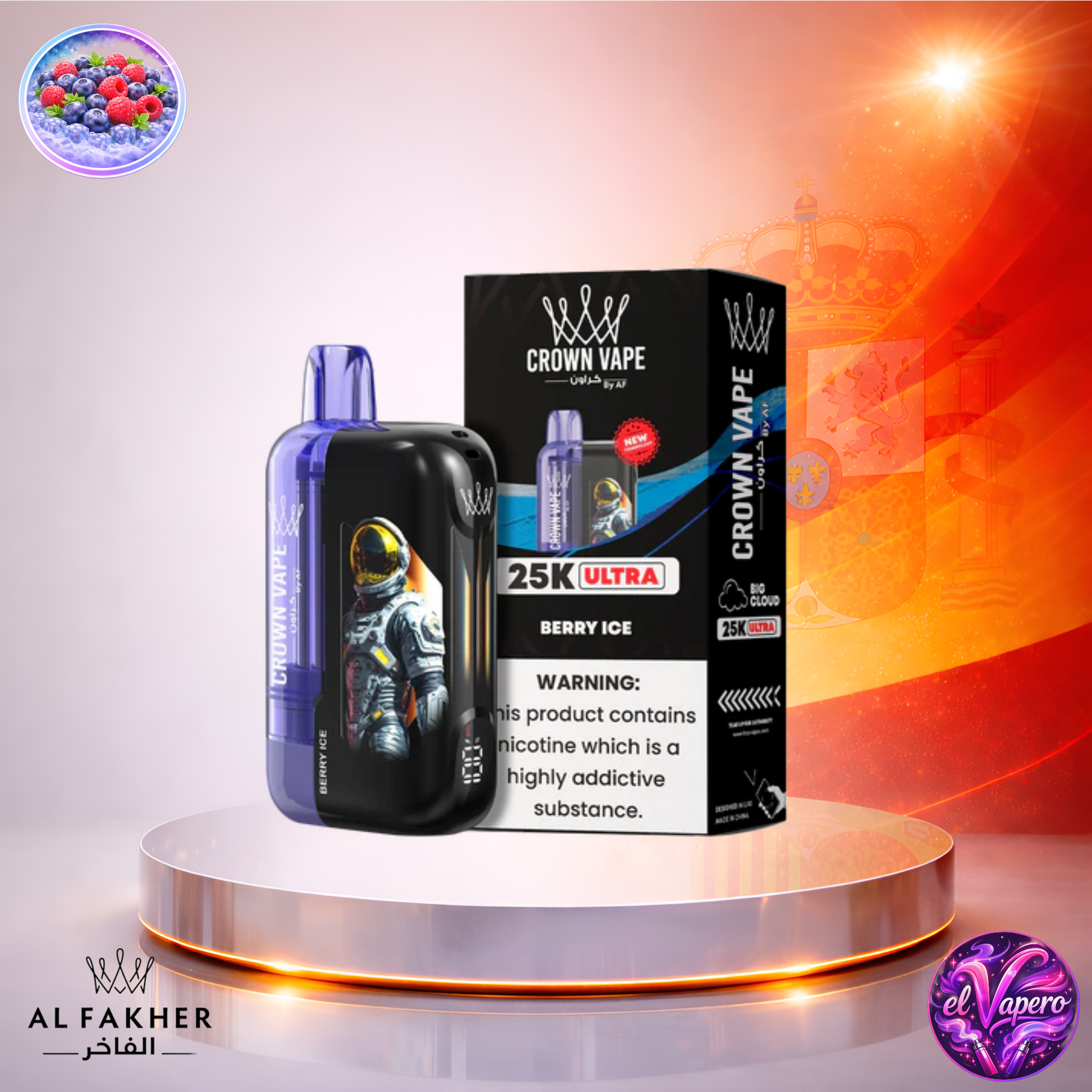 Vapers Desechables - Cigarrillo Electrónico - España - Al Fakher - Crown Bar Ultra - 25K - Berry Ice 25000 Caladas - El mejor precio