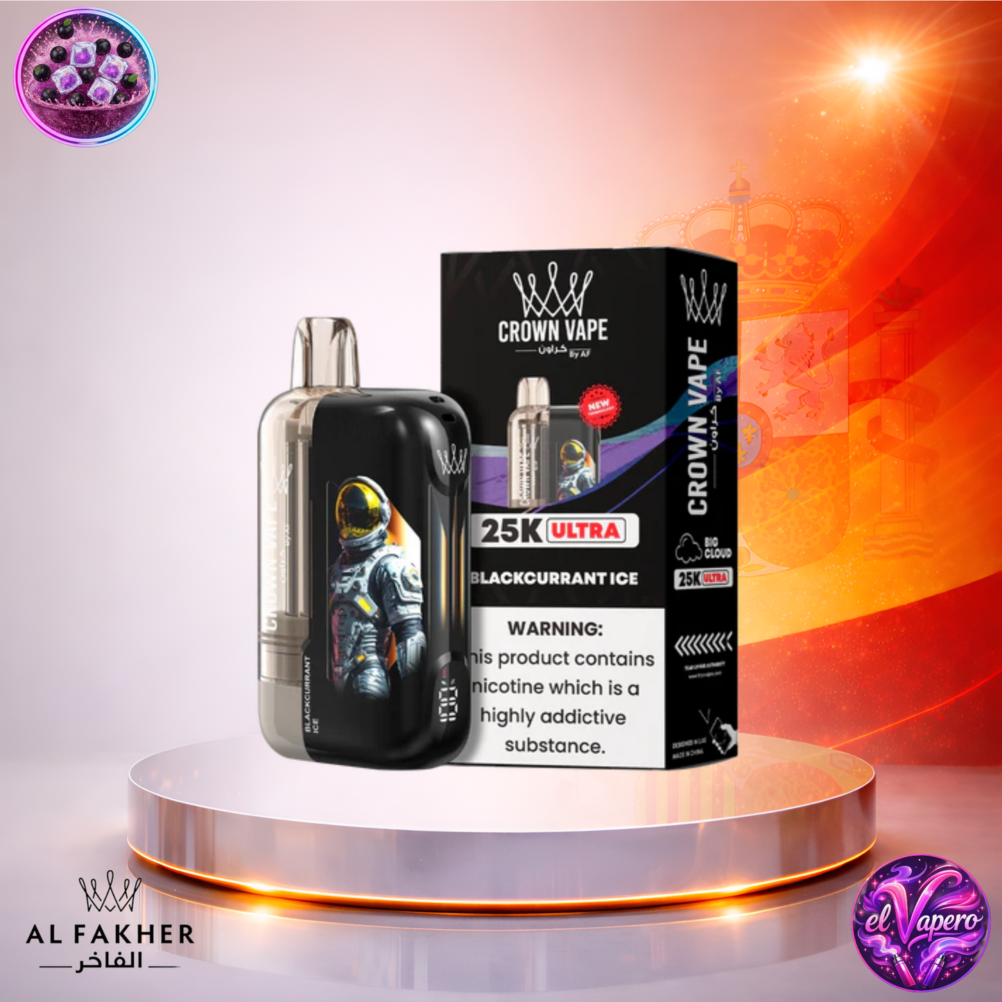 Vapers Desechables - Cigarrillo Electrónico - España - Al Fakher - Crown Bar Ultra - 25K - Blackcurrant Ice 25000 Caladas - El mejor precio