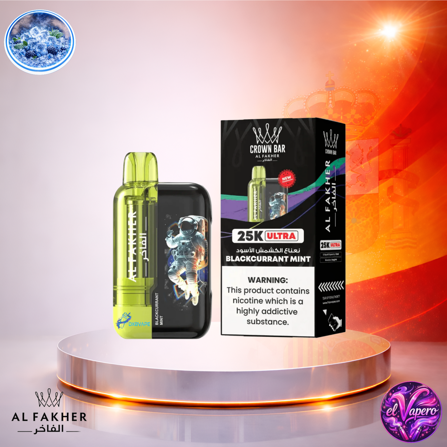 Vapers Desechables - Cigarrillo Electrónico - España - Al Fakher - Crown Bar Ultra - 25K - Blackcurrant Mint 25000 Caladas - Más baratos