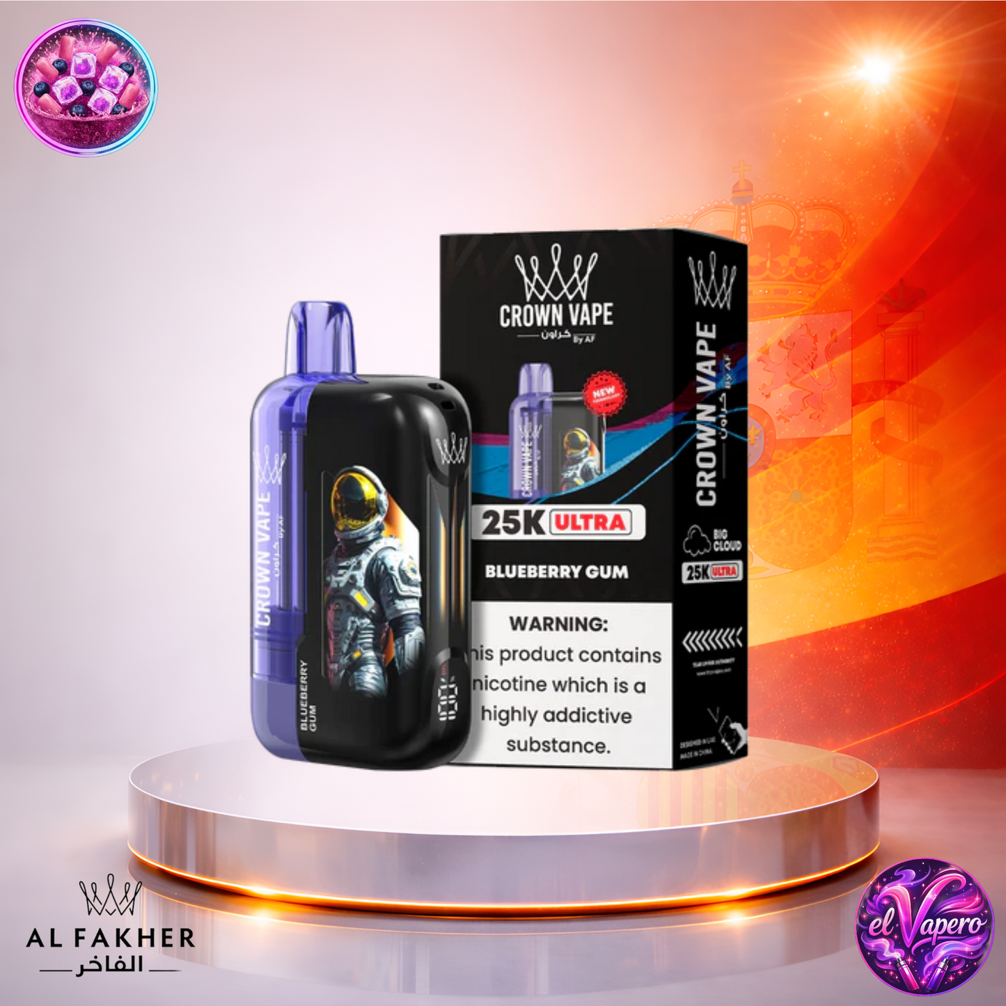 Vapers Desechables - Cigarrillo Electrónico - España - Al Fakher - Crown Bar Ultra - 25K - Blueberry Gum 25000 Caladas - El mejor precio