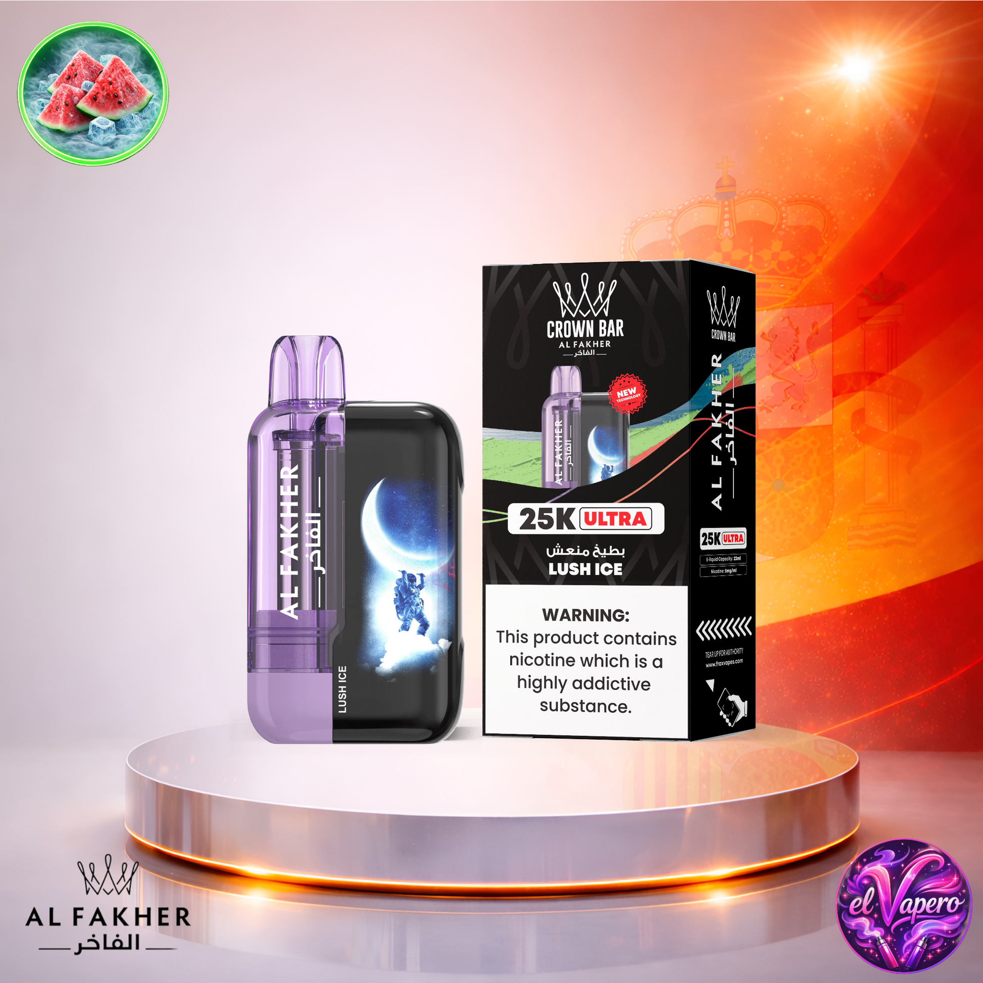 Vapers Desechables - Cigarrillo Electrónico - España - Al Fakher - Crown Bar Ultra - 25K - Lush Ice 25000 Caladas - Los más baratos