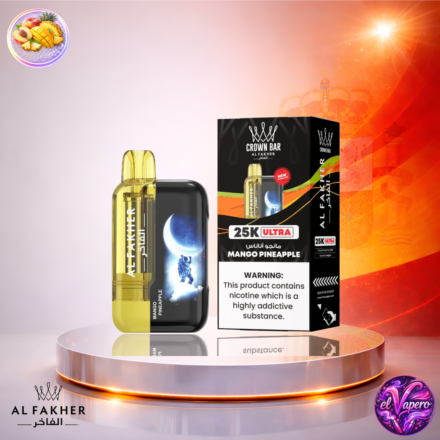 Vapers Desechables - Cigarrillo Electrónico - España - Al Fakher - Crown Bar Ultra - 25K - Mango Pinapple 25000 Caladas - Los más baratos