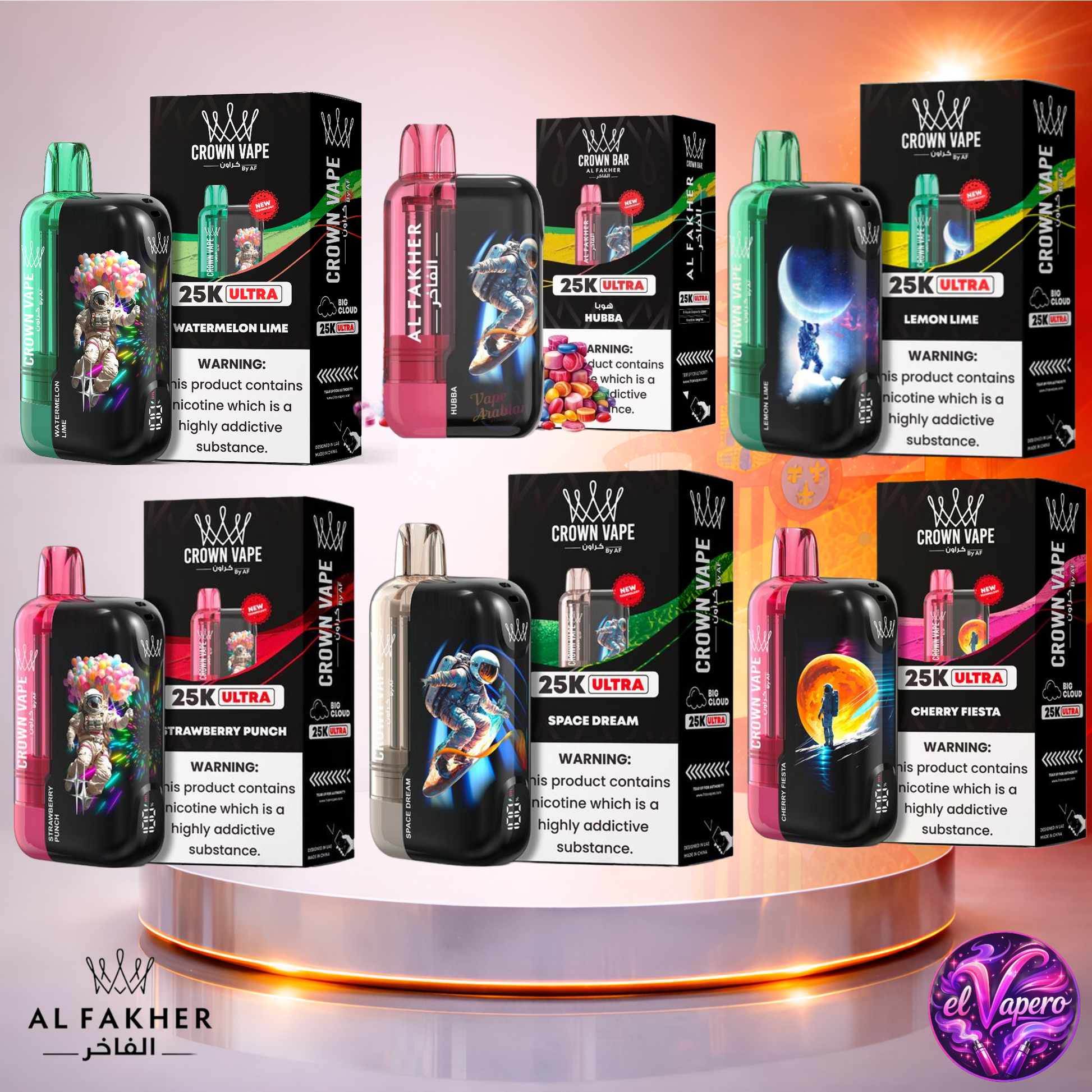 Vapers Desechables - Cigarrillo Electrónico - España - Al Fakher - Crown Bar Ultra - 25K - Sabores 1 25000 Caladas - Más baratos