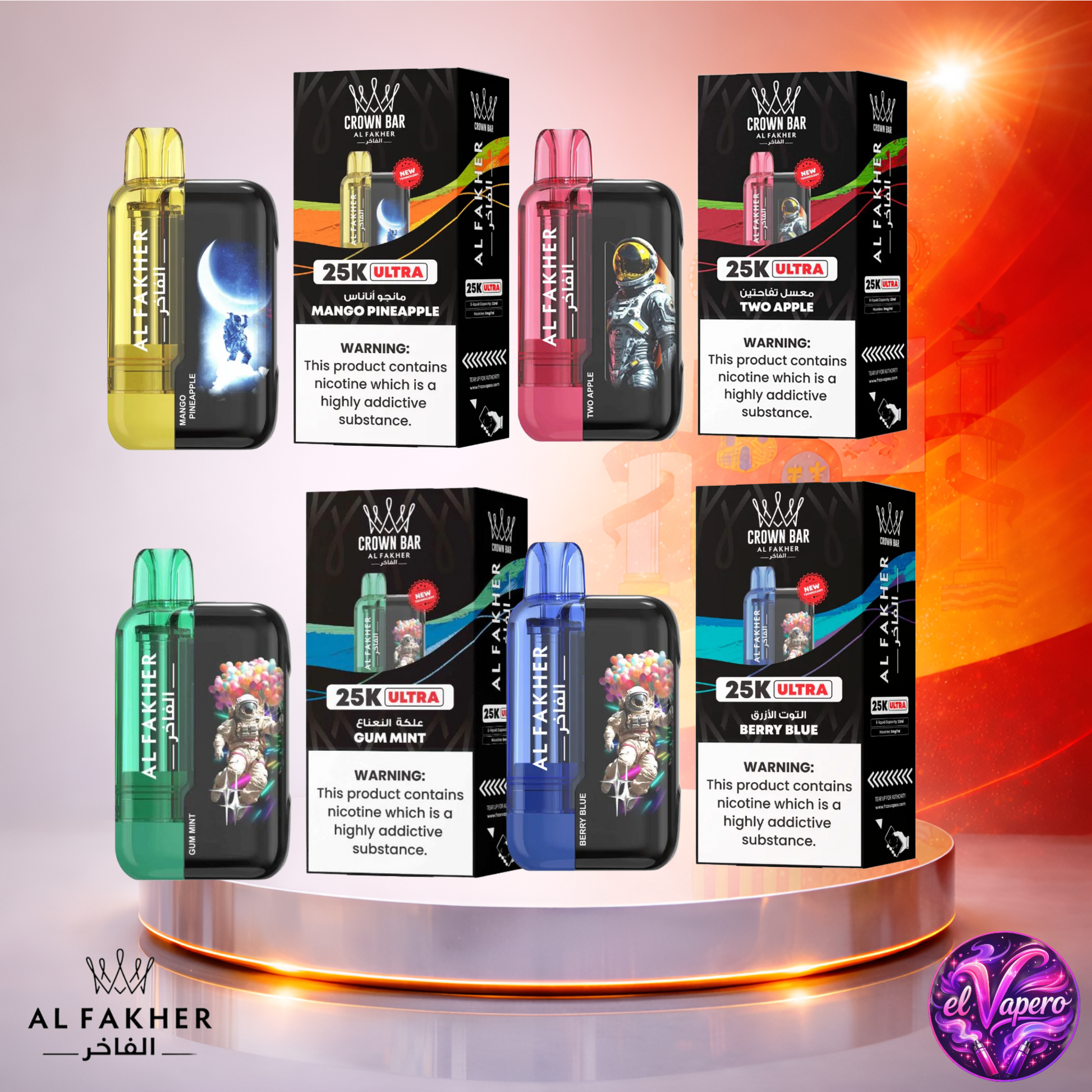 Vapers Desechables - Cigarrillo Electrónico - España - Al Fakher - Crown Bar Ultra - 25K - Sabores 3 25000 Caladas - Más baratos