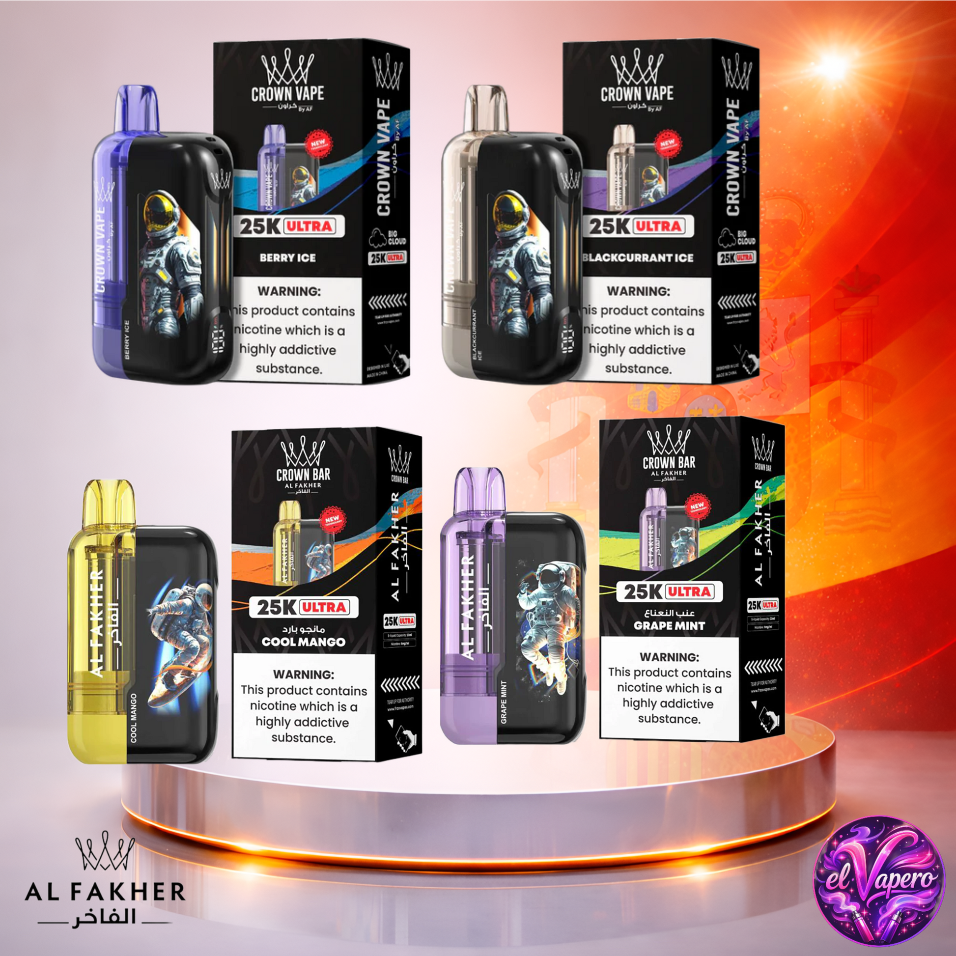 Vapers Desechables - Cigarrillo Electrónico - España - Al Fakher - Crown Bar Ultra - 25K - Sabores 4 25000 Caladas - El mejor precio