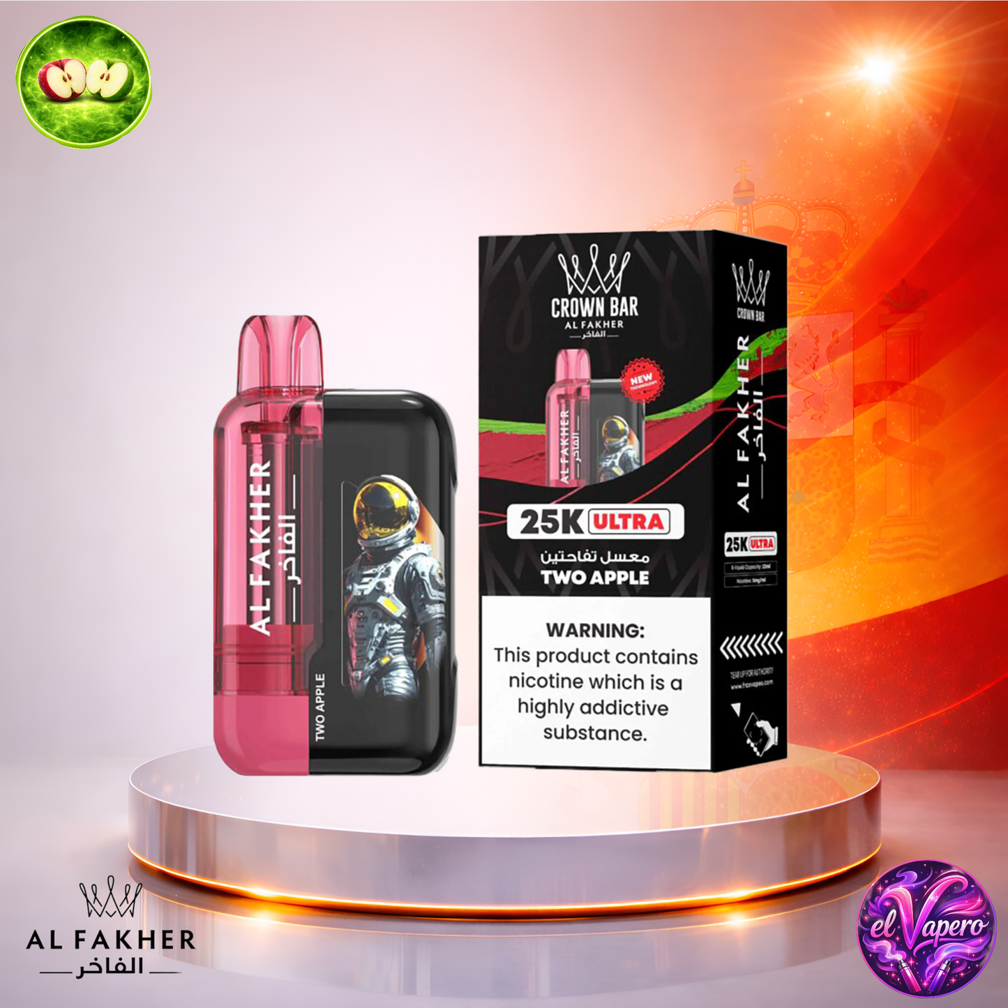 Vapers Desechables - Cigarrillo Electrónico - España - Al Fakher - Crown Bar Ultra - 25K - Two Apple 25000 Caladas - Más baratos