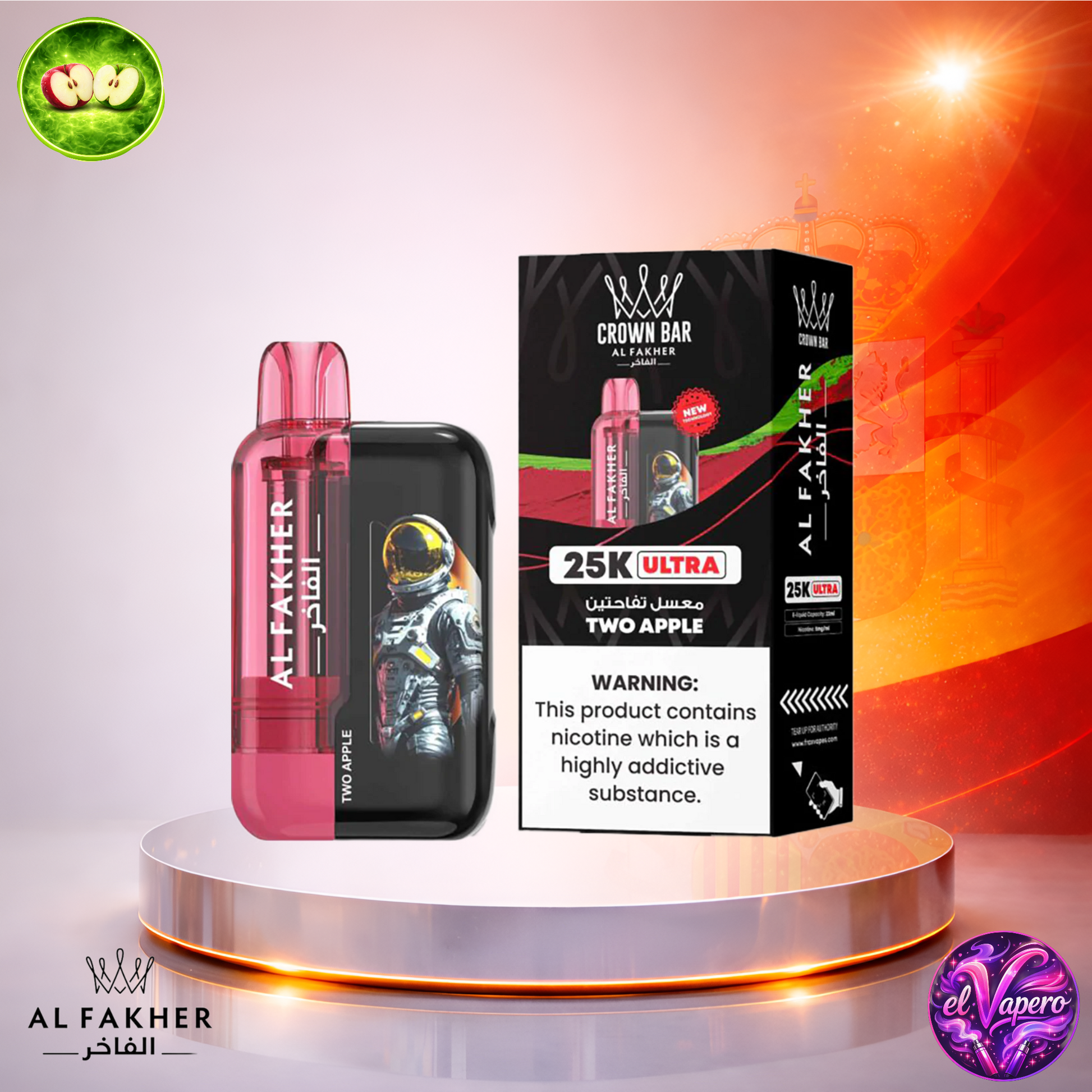 Vapers Desechables - Cigarrillo Electrónico - España - Al Fakher - Crown Bar Ultra - 25K - Two Apple 25000 Caladas - Más baratos