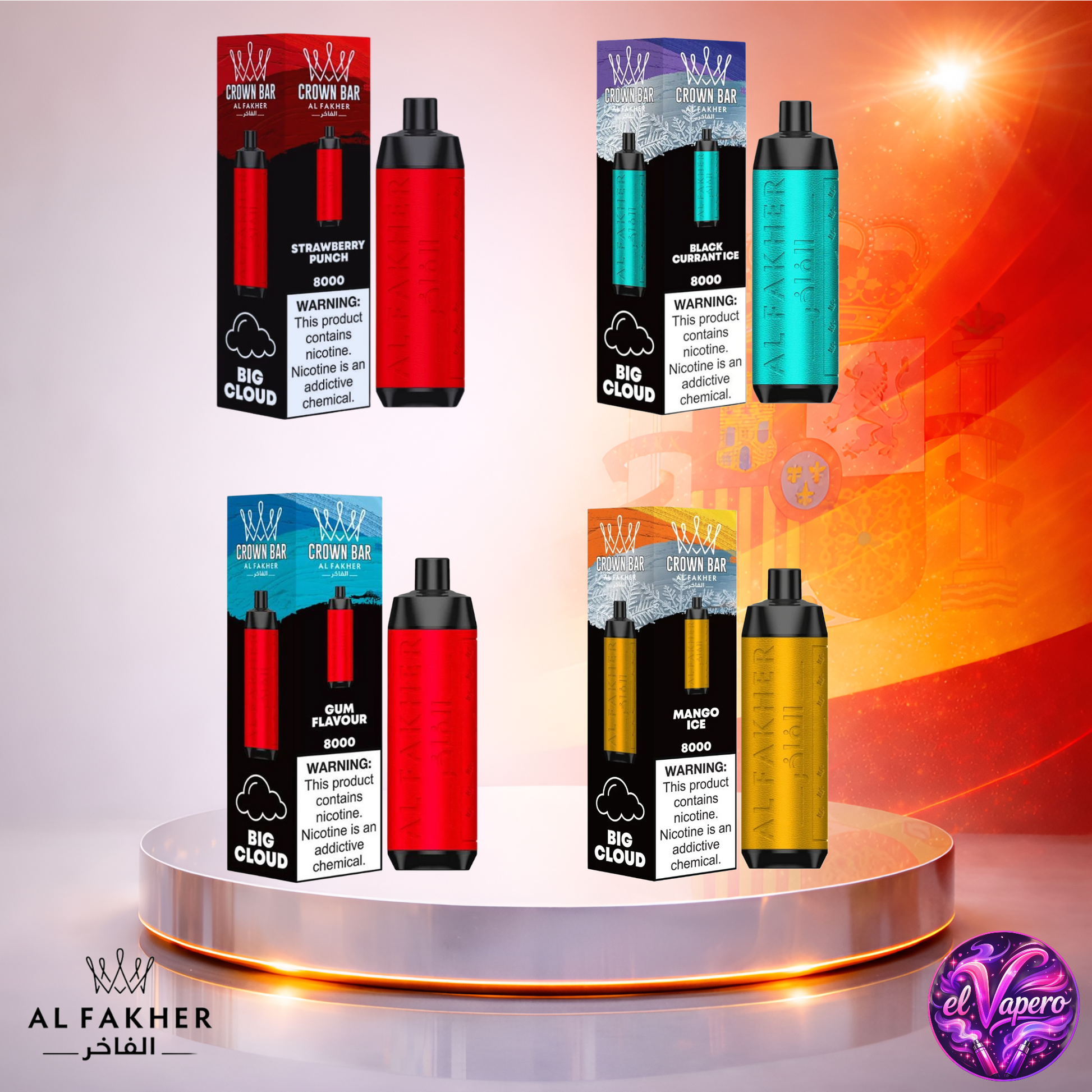Al Fakher Crown Bar 8k - Vaper desechable - E Cigaret - 0.5% - 8000 Caladas elVapero.es - Tienda de Vapers Desechables en Espaa Al Fakher Crown Bar 8k - Vaper desechable - E Cigaret - 0.5% - 8000 Caladas elVapero.es - Tienda de Vapers Desechables en Espaa