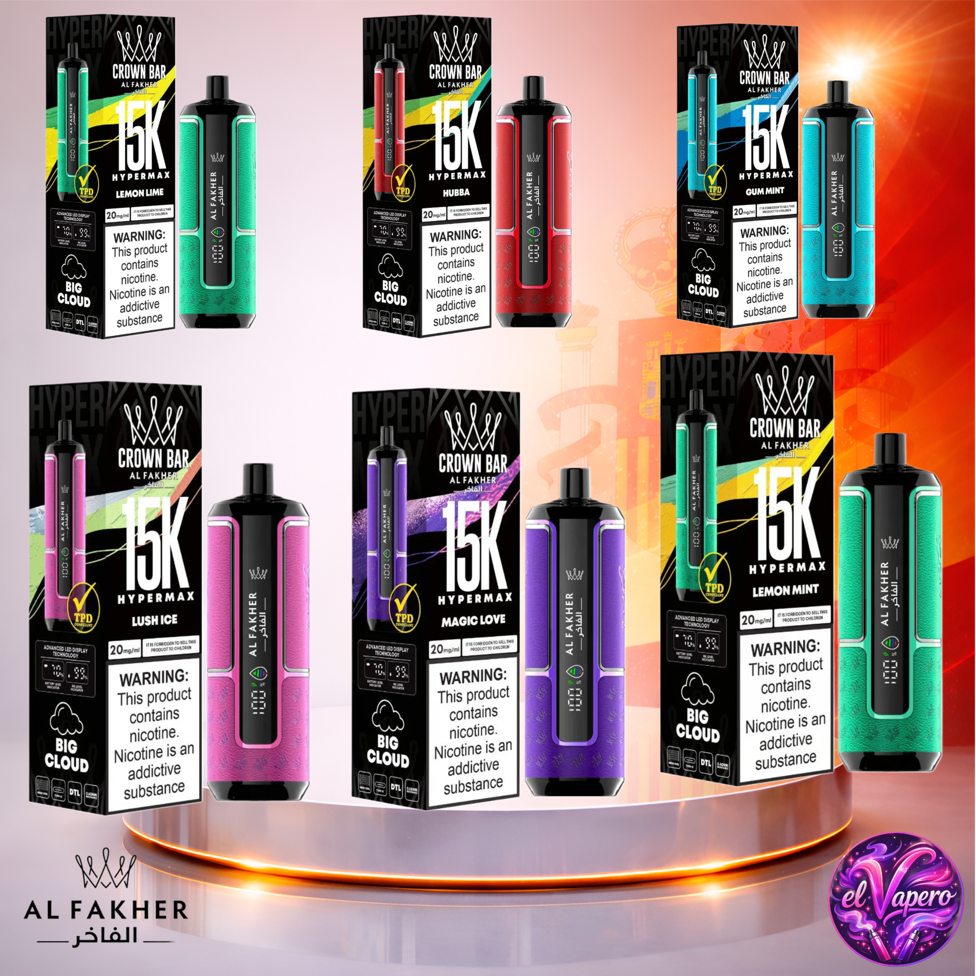 Vapers Desechables - Cigarrillo electrónico - España - Al Fakher - HyperMax - 15K - Sabores 2 15000 Caladas - El mejor precio