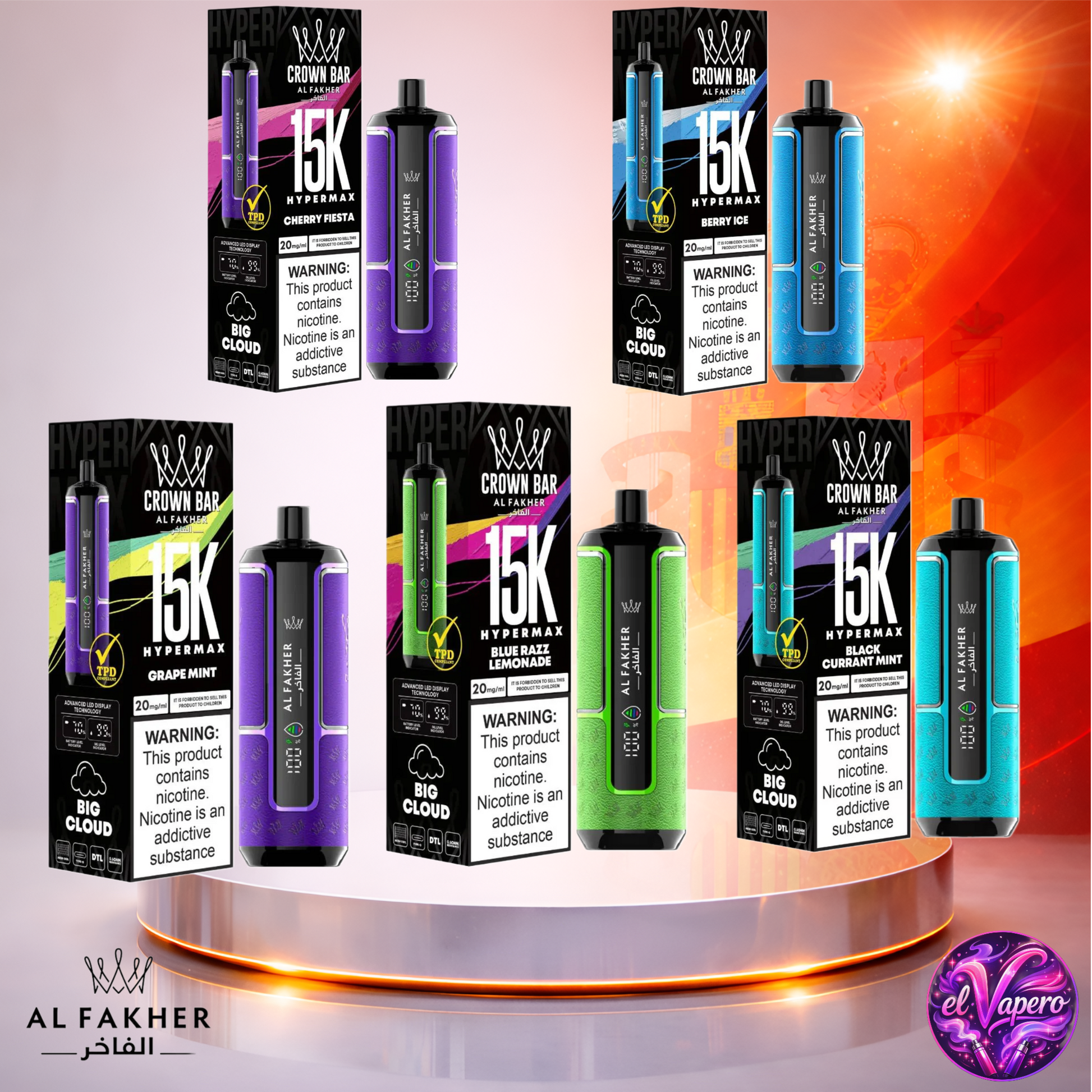 Vapers Desechables - Cigarrillo electrónico - España - Al Fakher - HyperMax - 15K - Sabores 3 15000 Caladas - El mejor precio