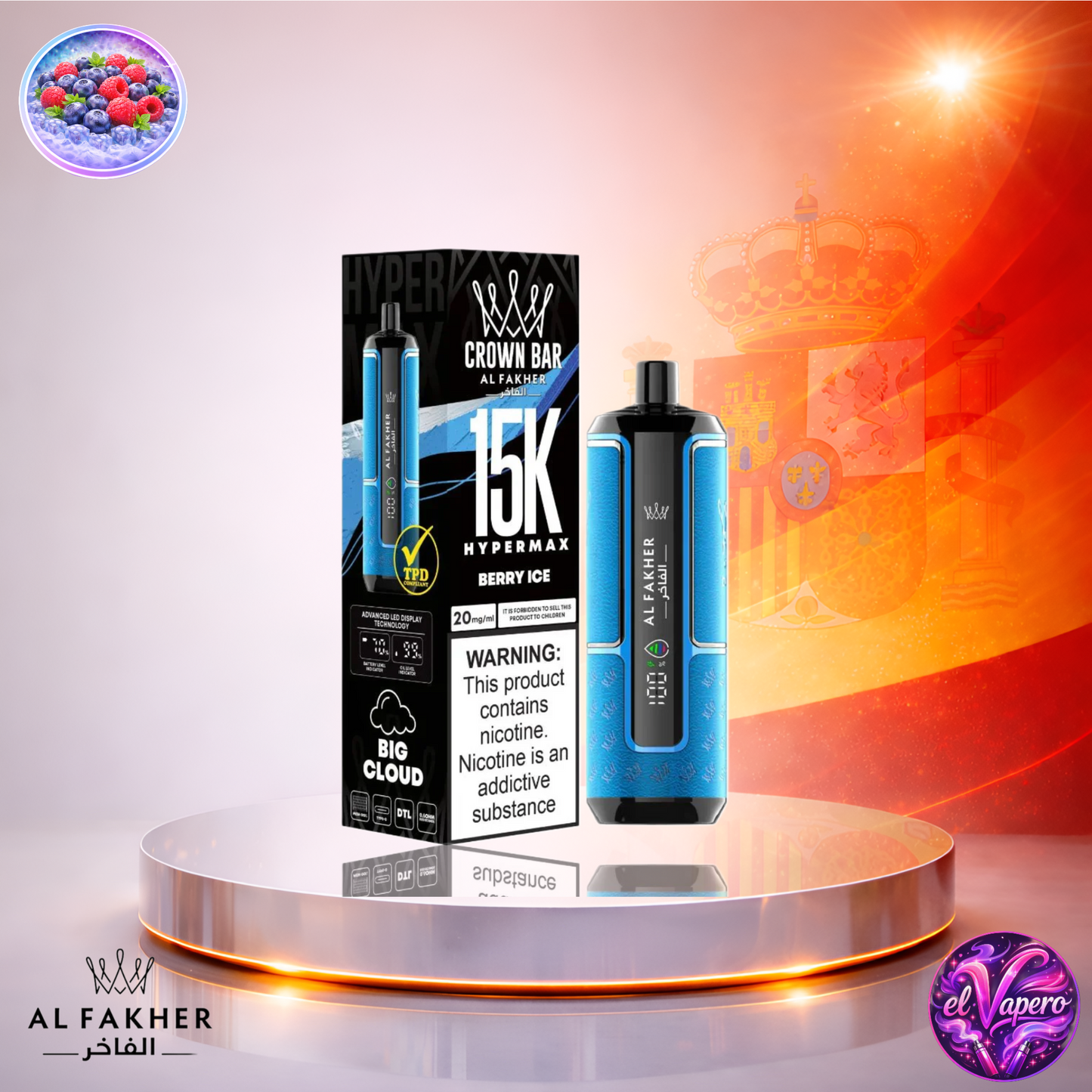 Vapers Desechables - Cigarrillo electrónico - España - Al Fakher - HyperMax - 15K - Berry Ice 15000 Caladas - Más baratos