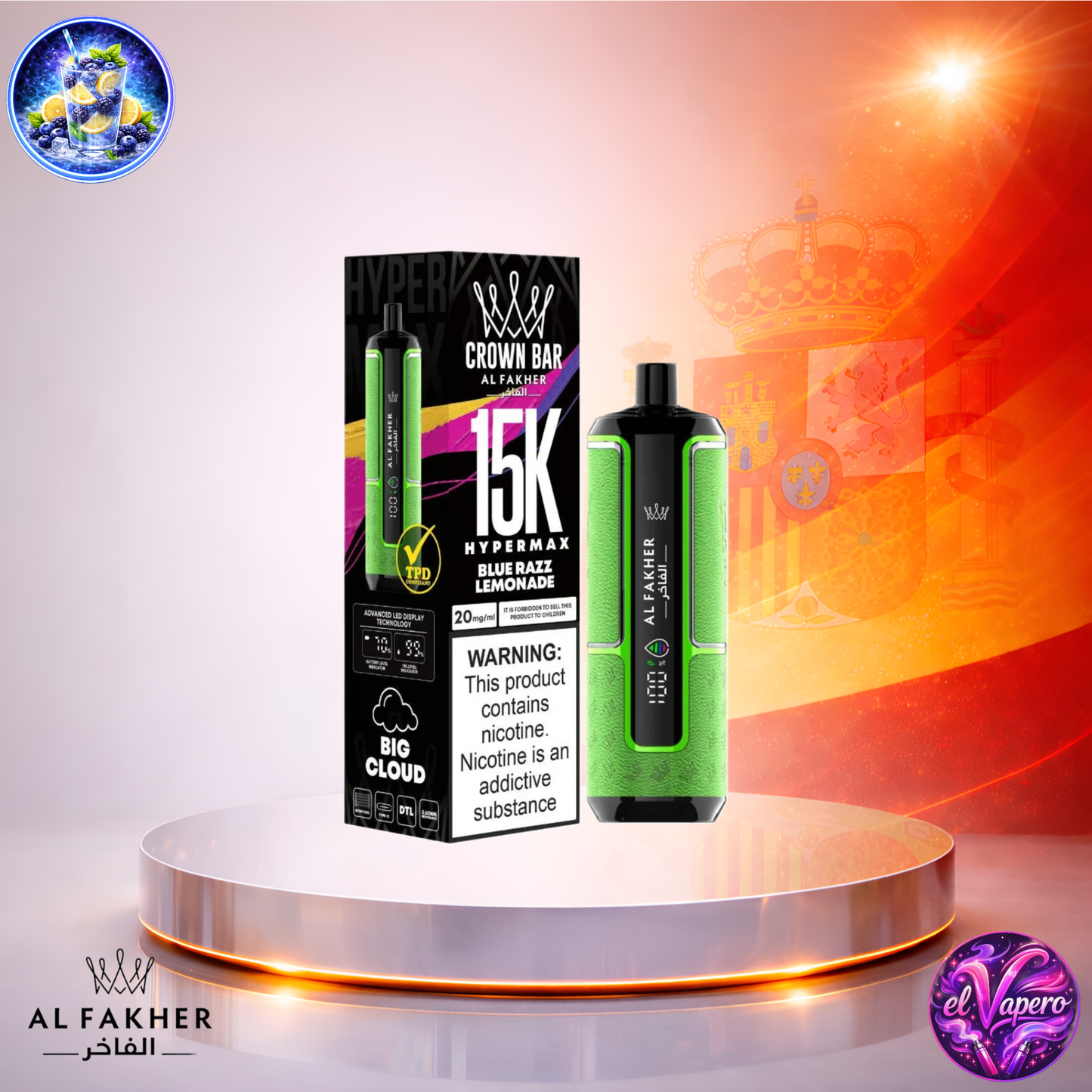 Vapers Desechables - Cigarrillo electrónico - España - Al Fakher - HyperMax - 15K - Blue Razz Lemonade 15000 Caladas - Los más baratos