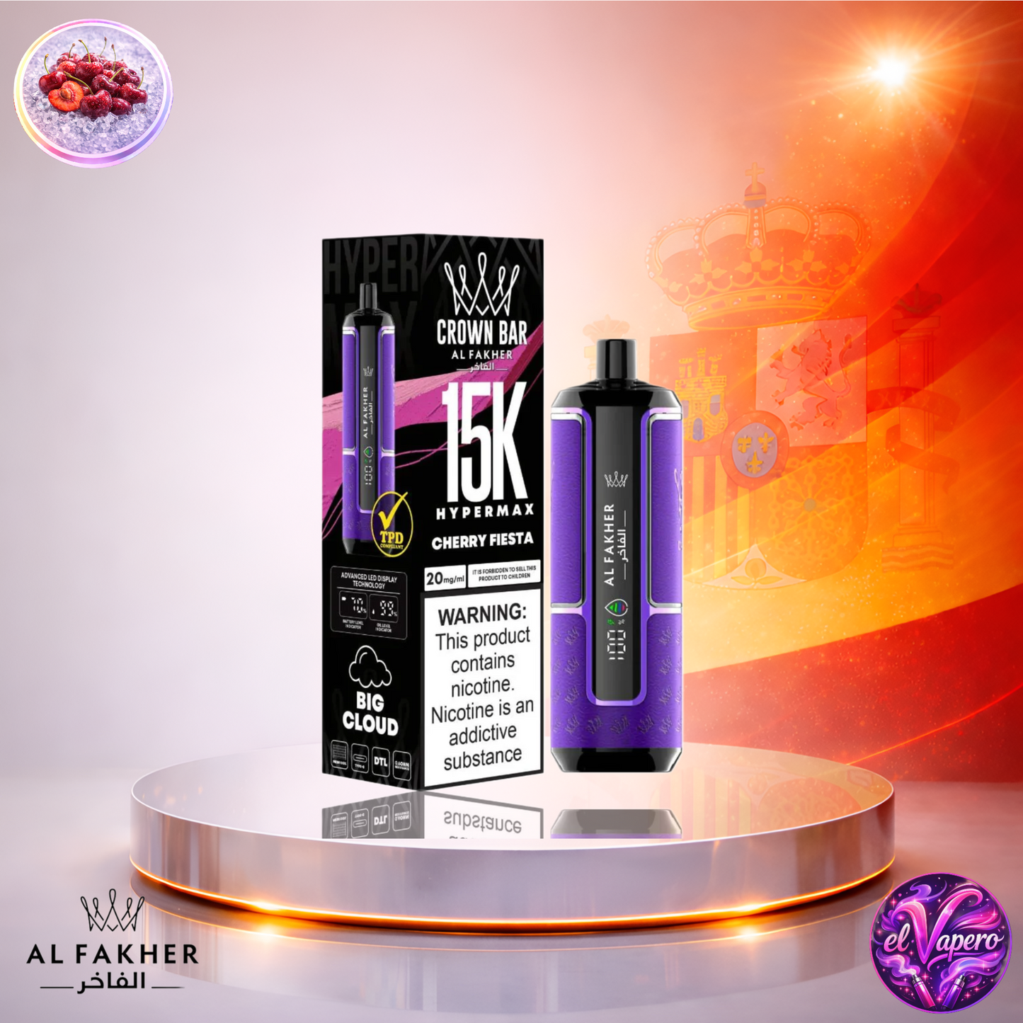 Vapers Desechables - Cigarrillo electrónico - España - Al Fakher - HyperMax - 15K - Cherry Fiesta 15000 Caladas - El mejor precio
