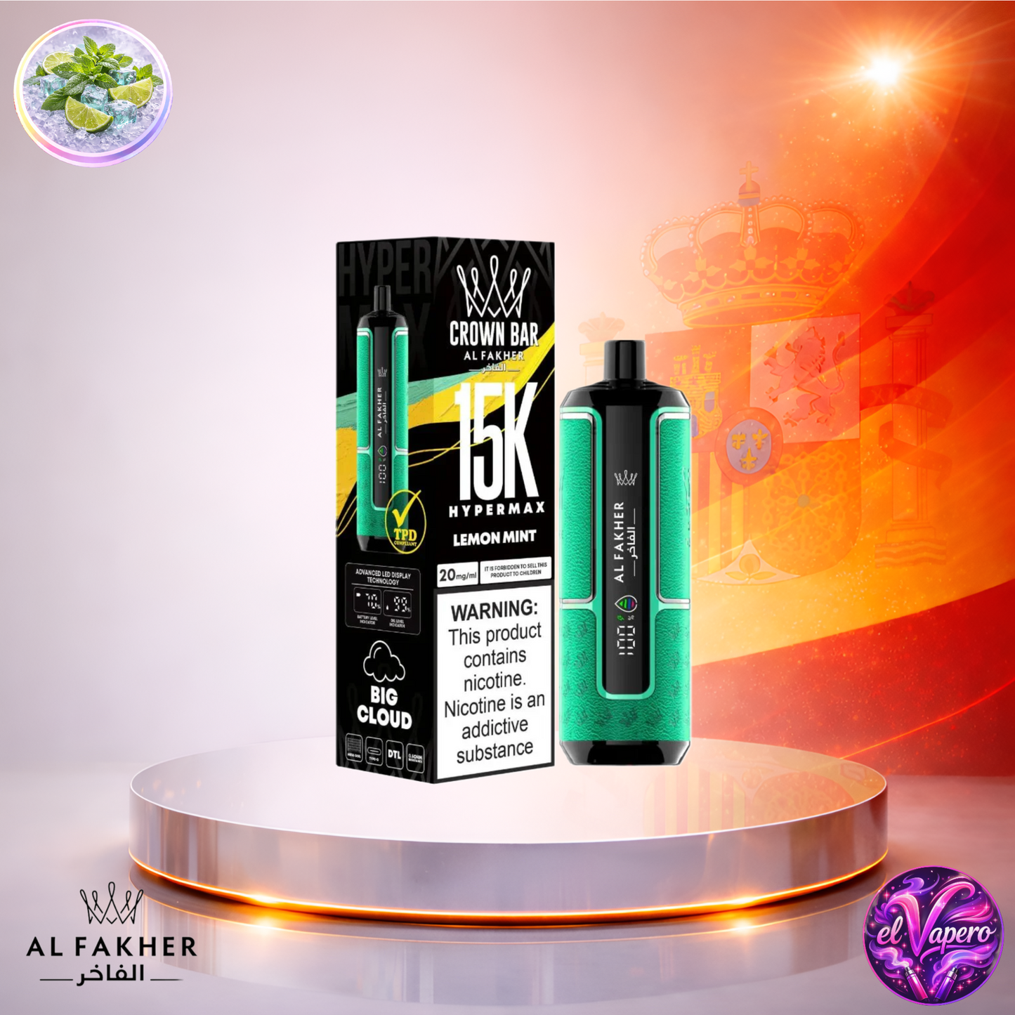 Vapers Desechables - Cigarrillo electrónico - España - Al Fakher - HyperMax - 15K - Lemon Mint 15000 Caladas - Los más baratos