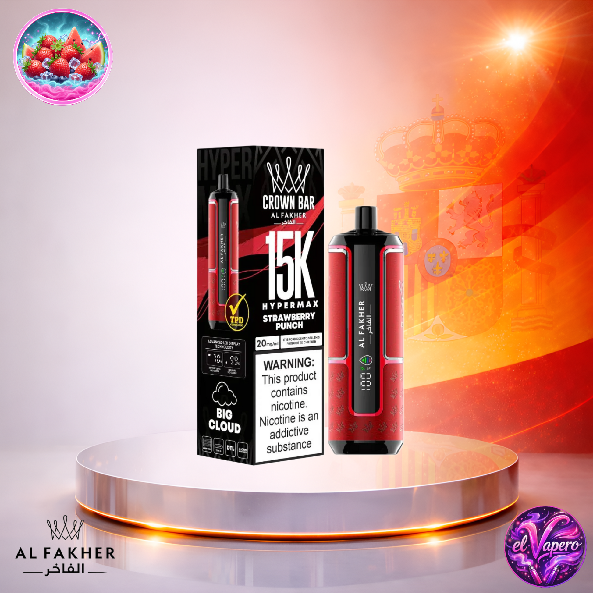 Vapers Desechables - Cigarrillo electrónico - España - Al Fakher - HyperMax - 15K - Strawberry Punch 15000 Caladas - Más baratos