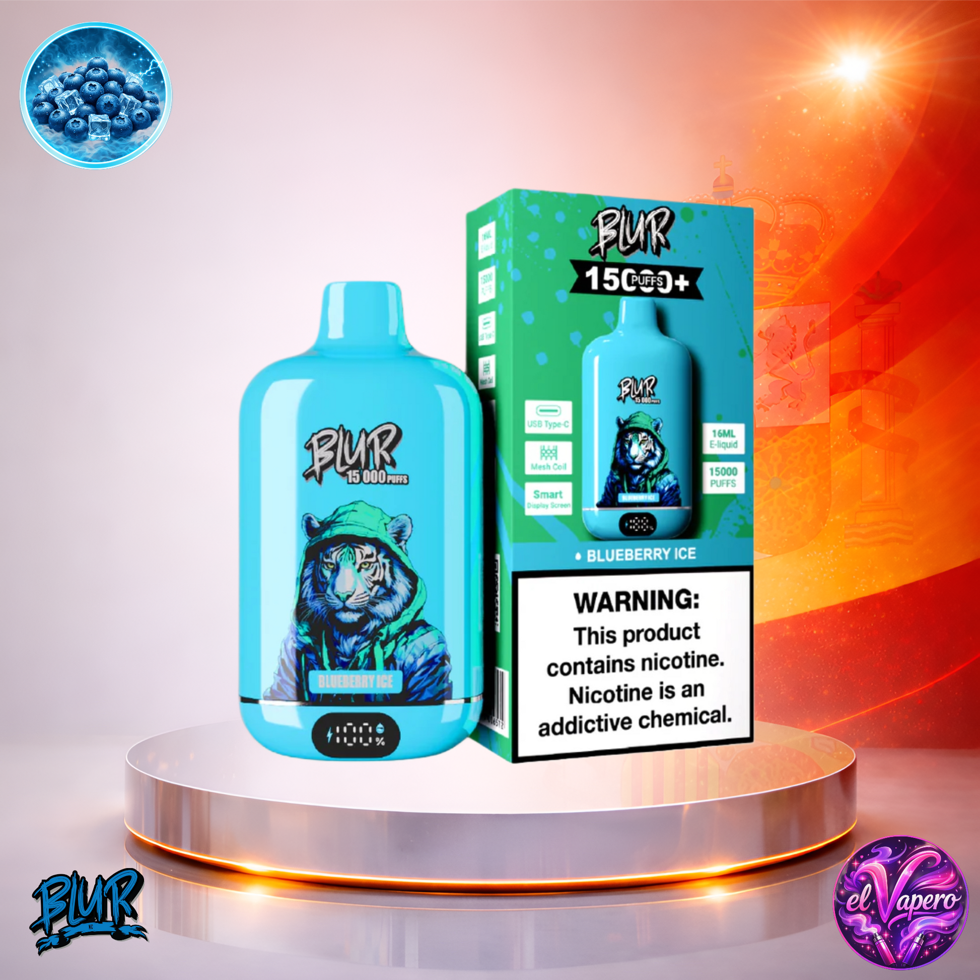 Vapers Desechables - Cigarrillo electrónico - España - Blur - 15000 - 15K - Blueberry Ice 15000 Caladas - Los más baratos