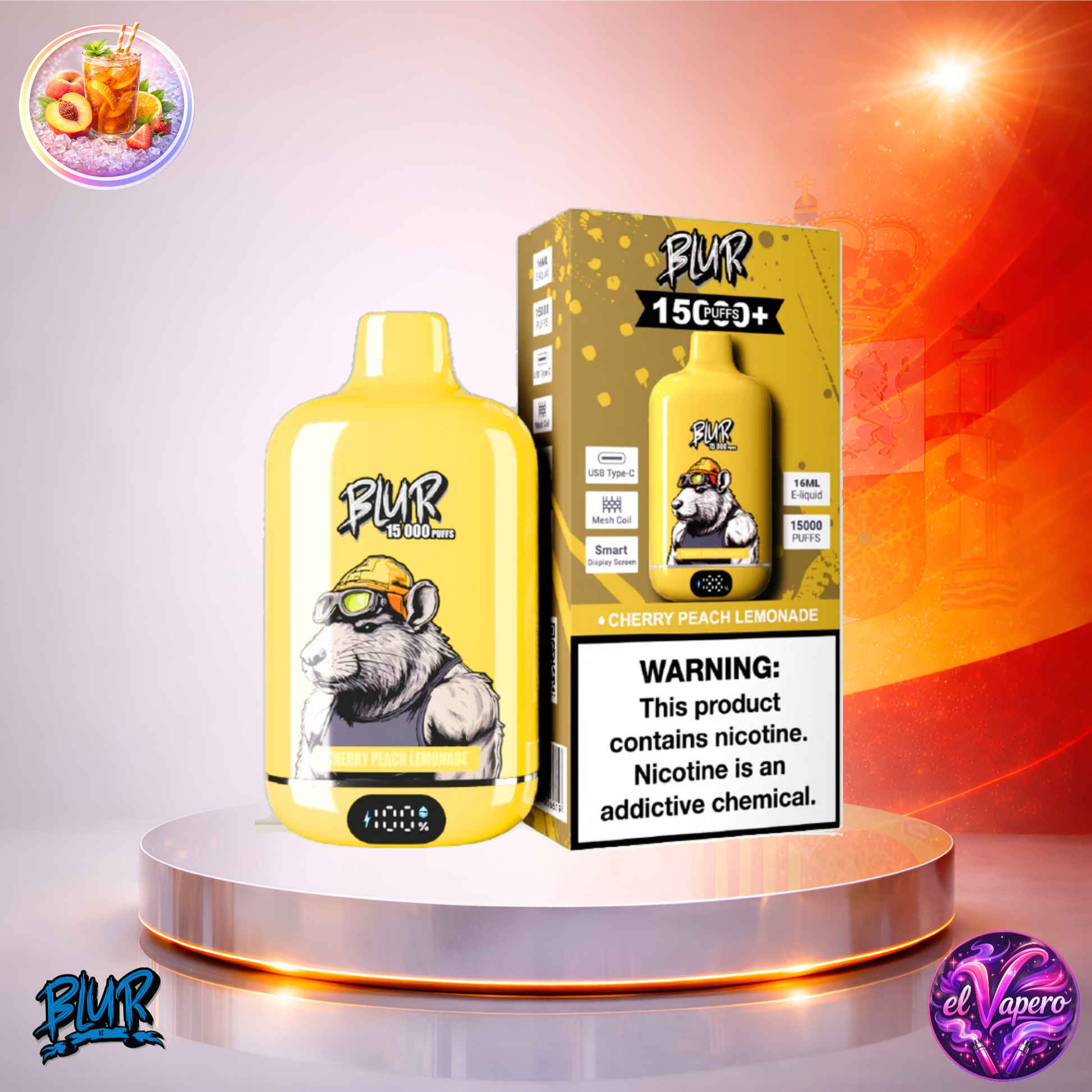 Vapers Desechables - Cigarrillo electrónico - España - Blur - 15000 - 15K - Cherry Peach Lemonade 15000 Caladas - Más baratos