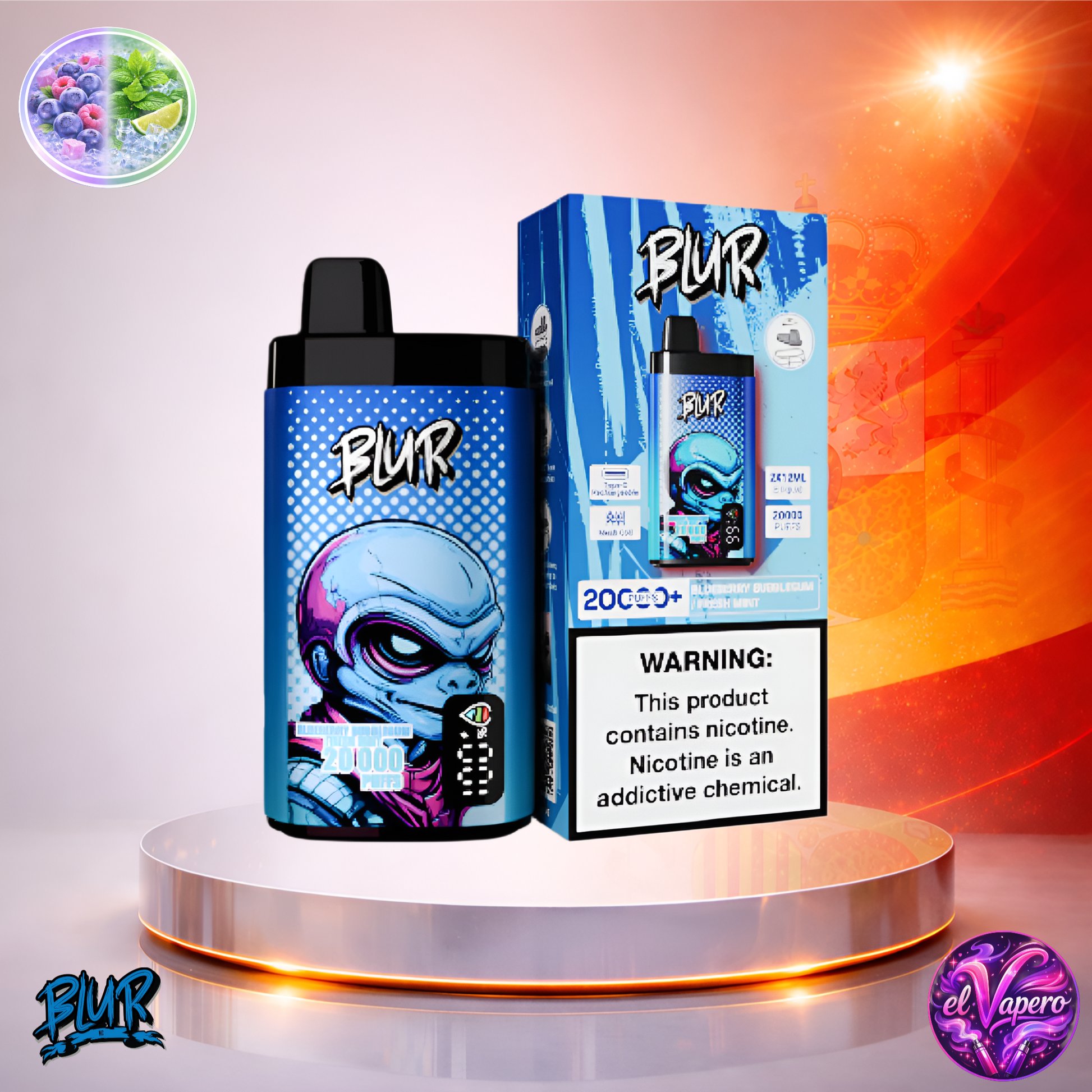 Vapers Desechables - Cigarrillo electrónico - España - Blur - 20000 - 20K - Blueberry Bubblegum Fresh Mint 20000 Caladas - El mejor precio