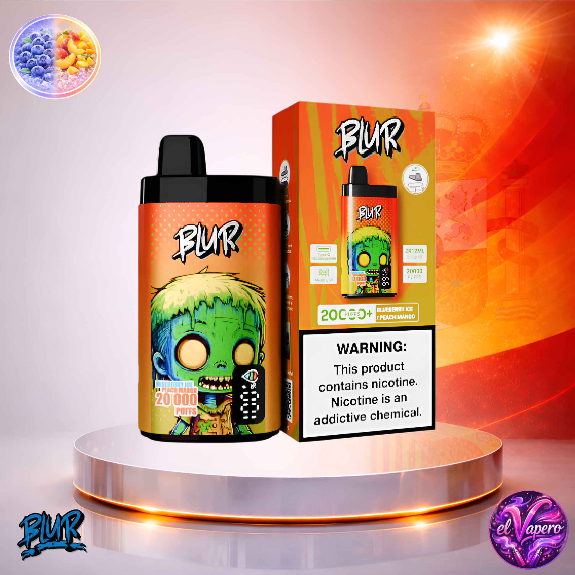 Vapers Desechables - Cigarrillo electrónico - España - Blur - 20000 - 20K - Blueberry Ice Peach Mango 20000 Caladas - El mejor precio