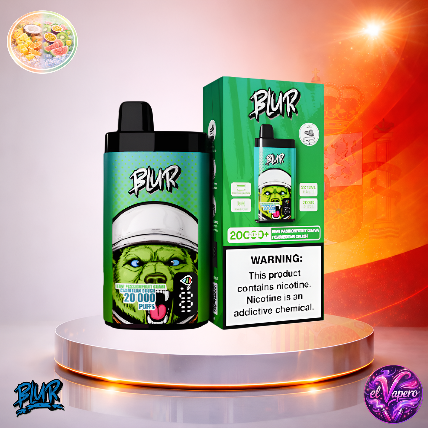 Vapers Desechables - Cigarrillo electrónico - España - Blur - 20000 - 20K - Caribbean Crush Kiwi Passionfruit Guava 20000 Caladas - Los más baratos