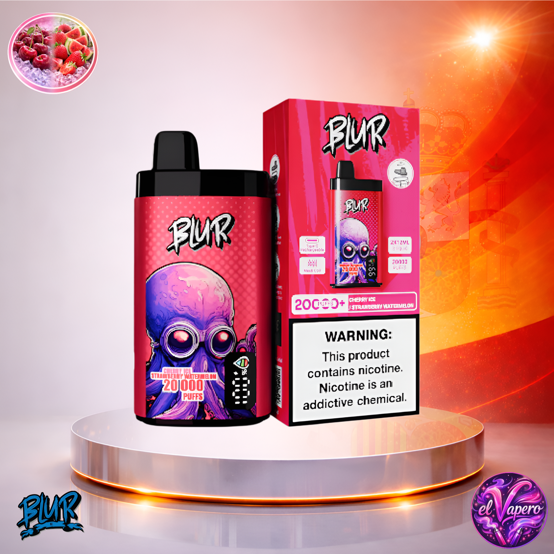 Vapers Desechables - Cigarrillo electrónico - España - Blur - 20000 - 20K - Cherry Ice Strawberry Watermelon 20000 Caladas - Más baratos
