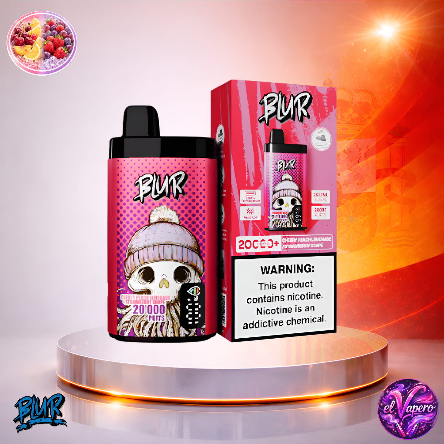 Vapers Desechables - Cigarrillo electrónico - España - Blur - 20000 - 20K - Cherry Peach Lemonade Strawberry Grape 20000 Caladas - Más baratos