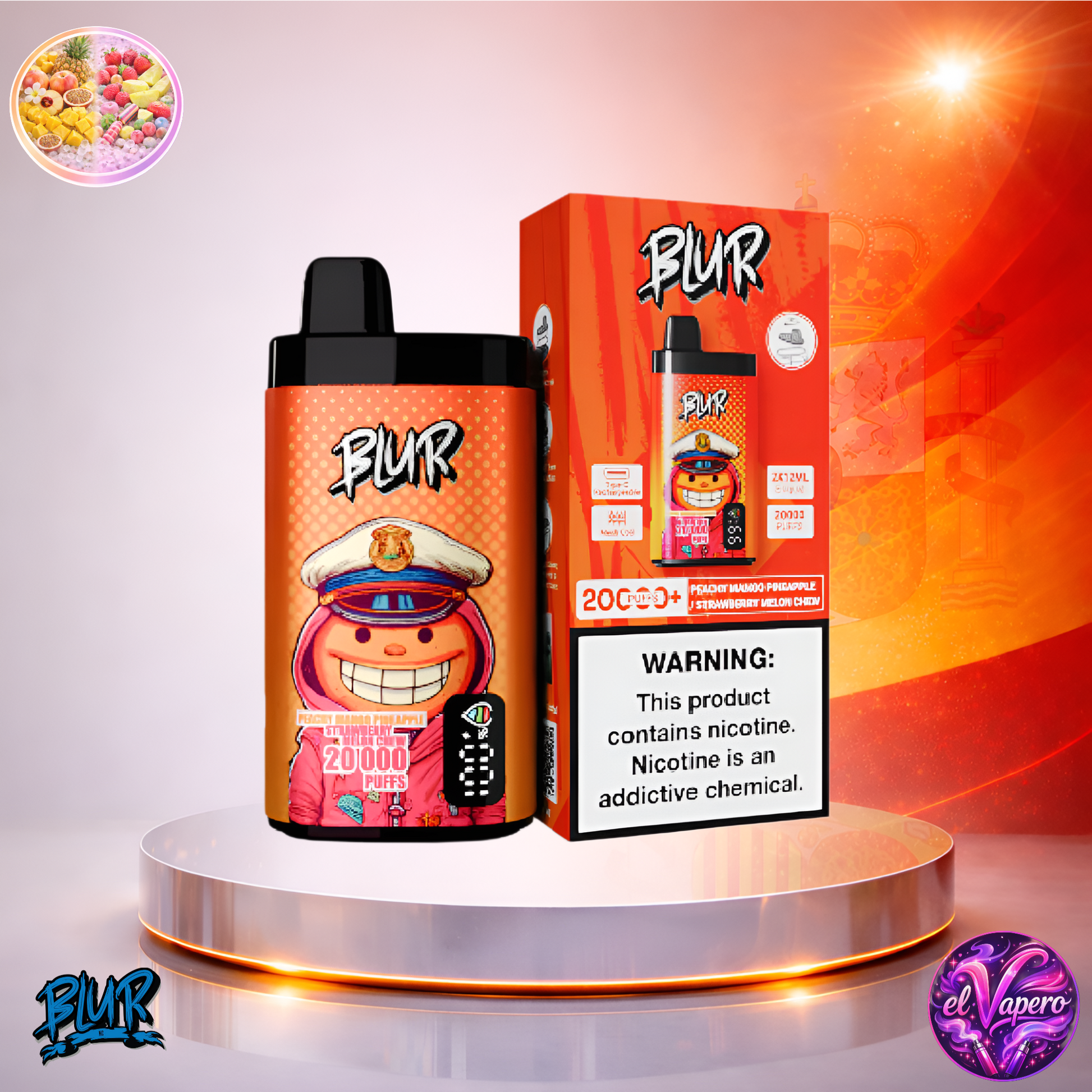 Vapers Desechables - Cigarrillo electrónico - España - Blur - 20000 - 20K - Peach Mango Pineapple Strawberry Melon Chew 20000 Caladas - Los más baratos